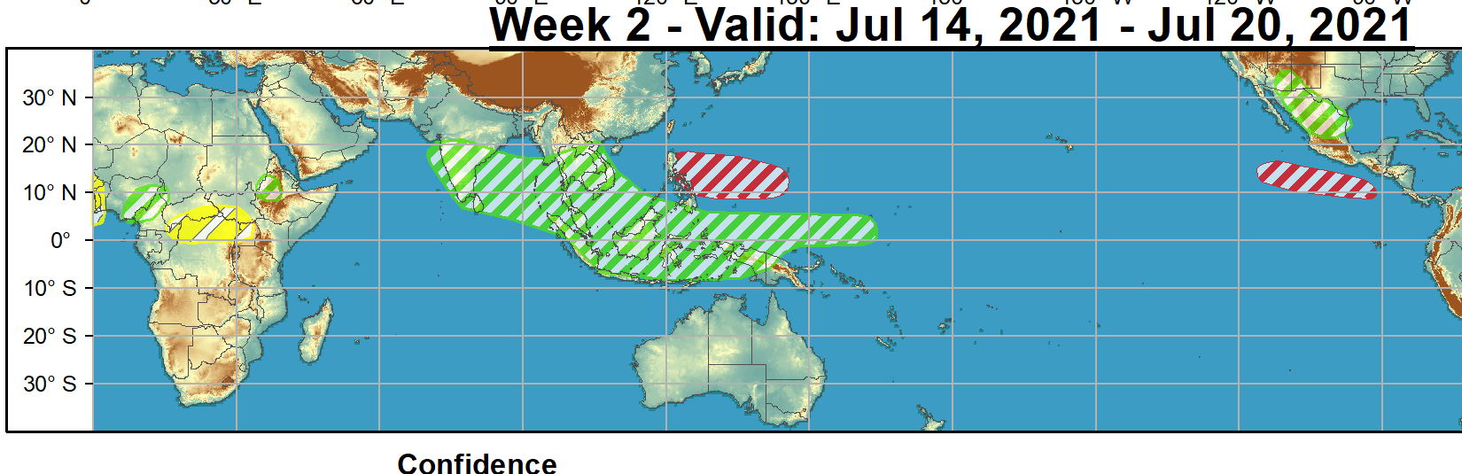 Large-scale conditions for Tropical Cyclone development are forecast to improve across the West Pacific by week-2. The ECMWF model remains the most bullish with TC development across the East Pacific by week-2, and wind shear is expected to diminish later in this period; therefore there is moderate confidence for tropical cyclone formation over the East Pacific during week-2. NOAA.