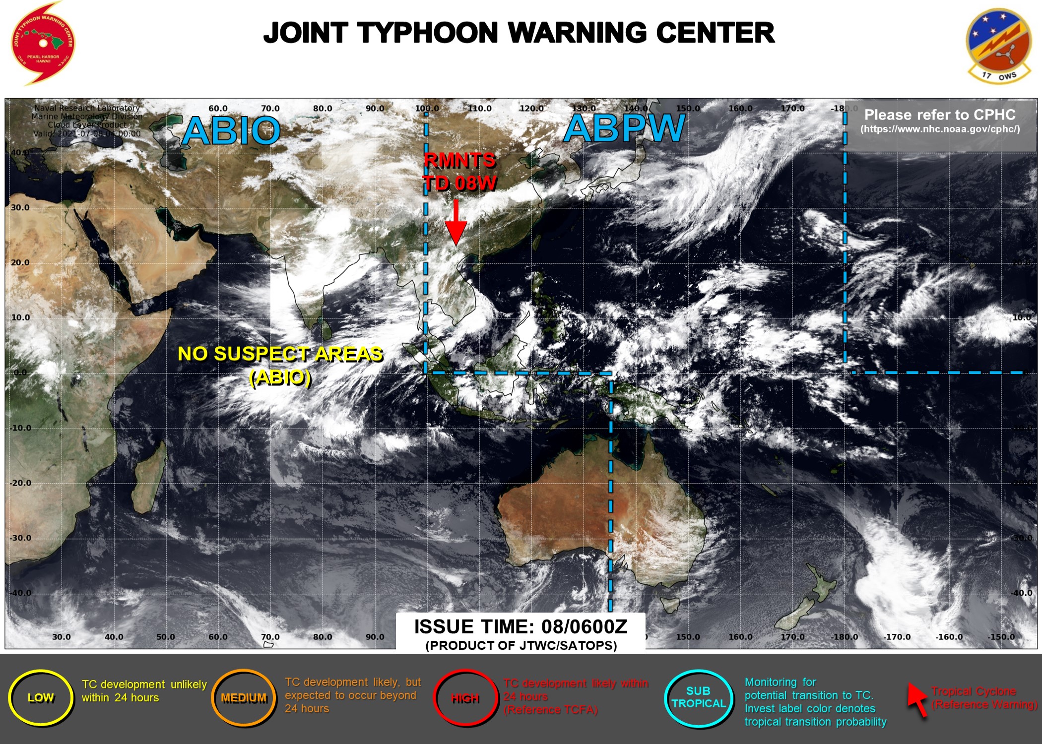 08/06UTC. NO SUSPECT AREAS WITHIN JTWC AREA OF RESPONSABILITY.