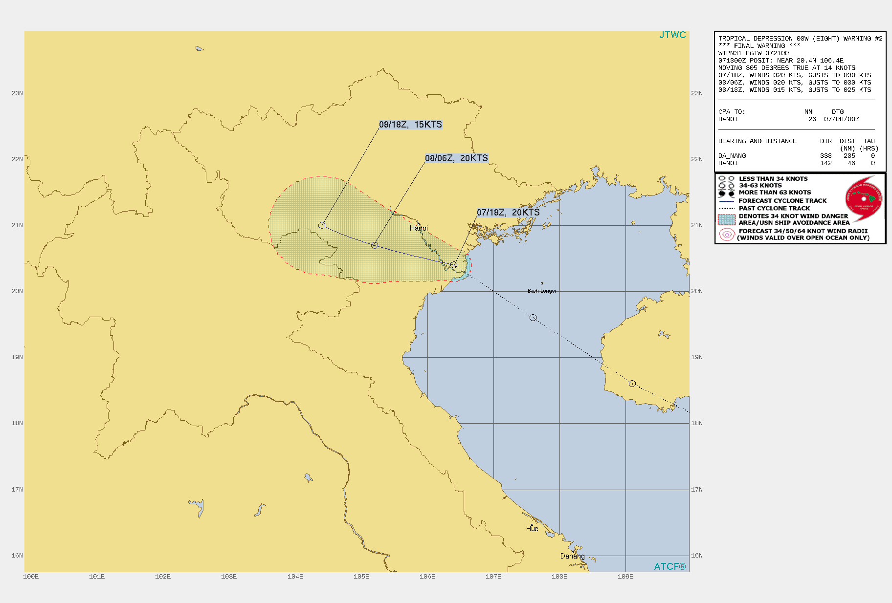 TD 08W. WARNING 2(FINAL) ISSUED AT 07/21UTC. 08W WAS A VERY WEAK SYSTEM WHICH ONLY FLEETINGLY REACHED 25KNOTS.
