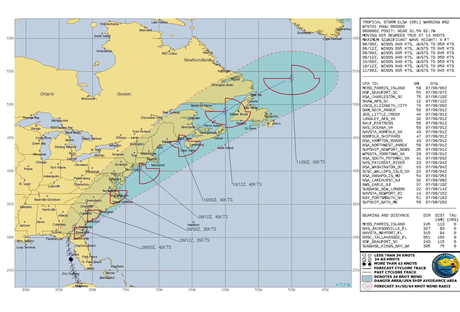 NORTH ATLANTIC. TS 05L(ELSA). WARNING 32 ISSUED AT 08/03UTC. 05L WAS BACK TO HURRICANE INTENSITY(65KNOTS/CAT 1) 24HOURS AGO OVER THE GULF OF MEXICO. IT IS NOW PUSHING INLAND.