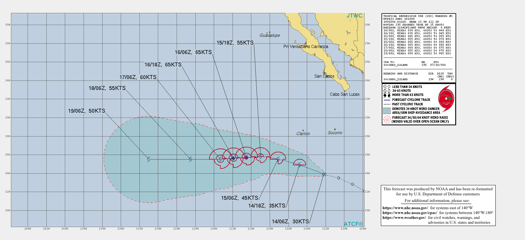 EASTERN NORTH PACIFIC.TD 06E. WARNING 1 ISSUED AT 14/10UTC. FORECAST TO REACH HURRICANE CATEGORY 1(65KNOTS) BY 72H.