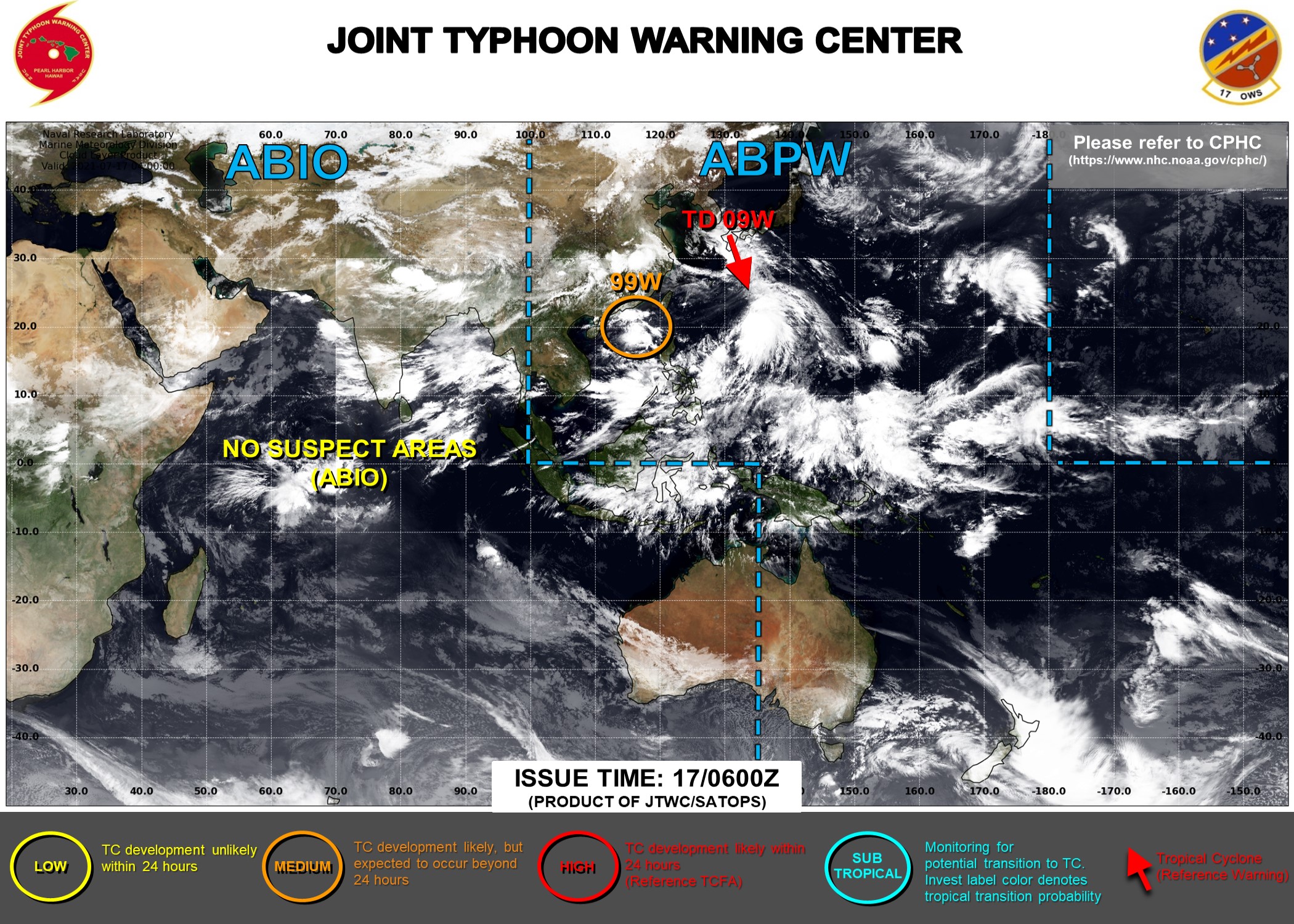 INVEST 99W NOW ON THE MAP AND UP-GRADED TO MEDIUM. ON THE OTHER HAND JTWC IS ISSUING 6HOURLY WARNINGS  AND 3HOURLY SATELLITE ON 09W. BULLETINS.