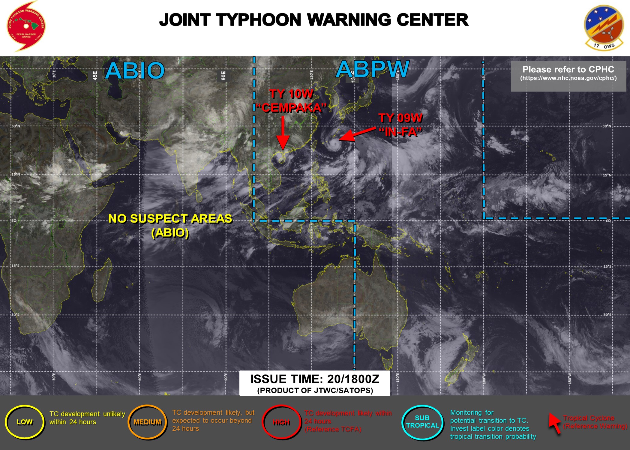JTWC HAS BEEN ISSUING 6HOURLY WARNINGS ON 09W AND 10W. 3HOURLY SATELLITE BULLETINS ARE ISSUED FOR BOTH SYSTEMS.