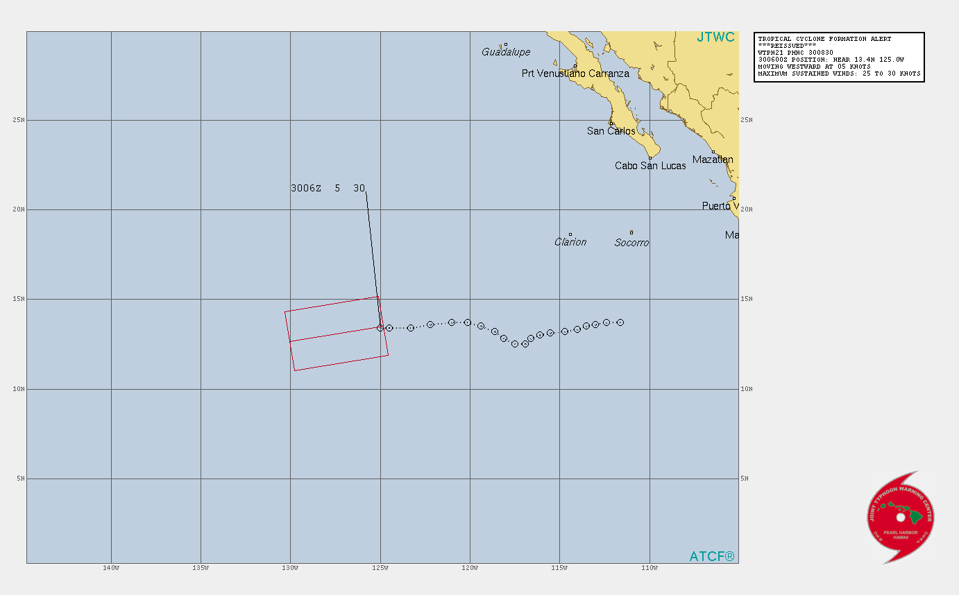 EASTERN PACIFIC. INVEST 99E. TROPICAL CYCLONE FORMATION ALERT ISSUED AT 30/0830UTC.