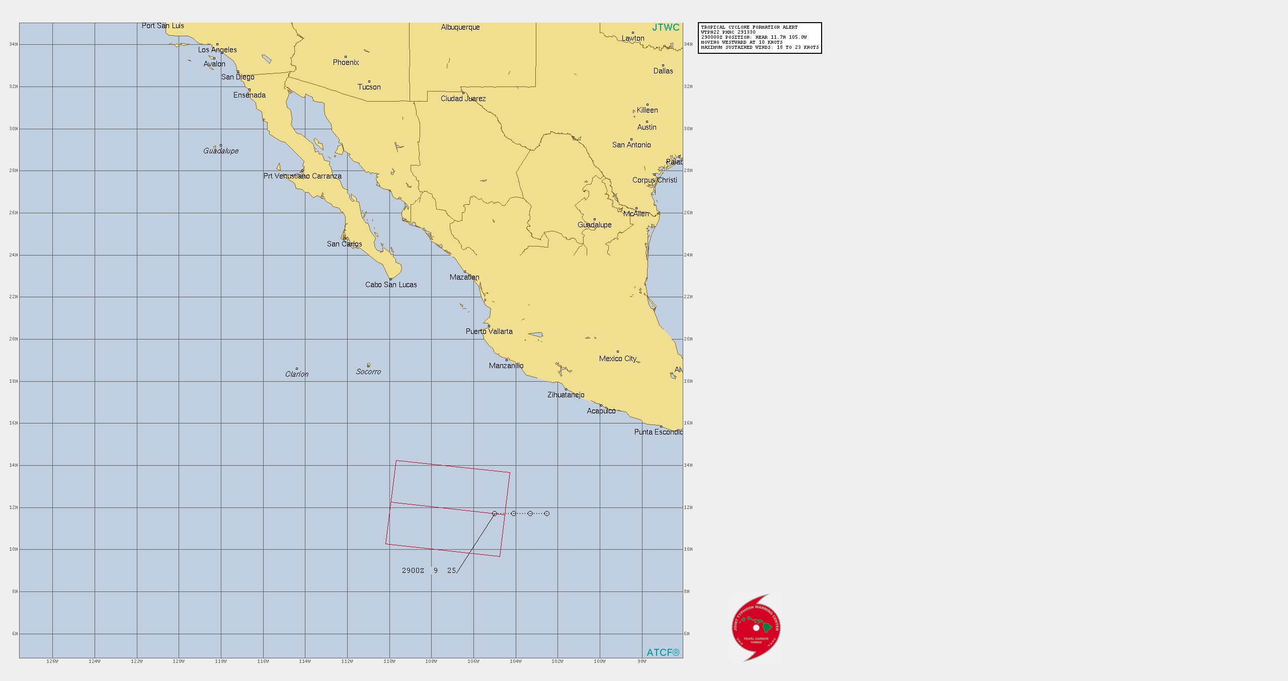 INVEST 90E. TROPICAL CYCLONE FORMATION ALERT ISSUED AT 29/1330UTC.