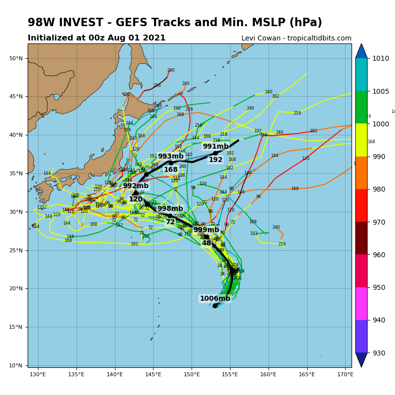 INVEST 98W.THE AREA OF CONVECTION (INVEST 98W) PREVIOUSLY LOCATED  NEAR 17.8N 153.1E IS NOW LOCATED NEAR 17.5N 153.0E, APPROXIMATELY  1000 KM EAST-NORTHEAST OF GUAM. ANIMATED MULTISPECTRAL SATELLITE  IMAGERY DEPICTS A BROAD AREA OF CONVECTION BEGINNING TO CONSOLIDATE  AROUND A LOW LEVEL CIRCULATION (LLC). A PARTIAL 010331UTC AMSR2 89GHZ  MICROWAVE IMAGE REVEALS DEEP CONVECTION CONCENTRATED IN THE SOUTHERN  PERIPHERY. RECENT WATER VAPOR ANALYSIS INDICATES INVEST 98W IS  LOCATED DIRECTLY SOUTH OF A TUTT CELL WHICH IS HINDERING  DEVELOPMENT AT THIS TIME. HOWEVER, THE TUTT CELL IS FORECAST TO  SHIFT WEST OVER THE NEXT 24 HOURS, THUS INCREASING UPPER LEVEL  OUTFLOW AND POTENTIALLY DEEPENING INVEST 98W. INVEST 98W IS IN A  MARGINAL ENVIRONMENT WITH ROBUST EQUATORWARD OUTFLOW ALOFT AND WARM  (29-30 C) SEA SURFACE TEMPERATURES, OFFSET BY MODERATE (15-20 KTS)  VERTICAL WIND SHEAR AND UPPER LEVEL CONVERGENCE ASSOCIATED WITH THE  AFOREMENTIONED TUTT CELL. GLOBAL MODELS AGREE INVEST 98W WILL  CONSOLIDATE AS IT TRACKS NORTHWARD OVER THE NEXT 24-36 HOURS.   MAXIMUM SUSTAINED SURFACE WINDS ARE ESTIMATED AT 15 TO 20 KNOTS.  MINIMUM SEA LEVEL PRESSURE IS ESTIMATED TO BE NEAR 1006 MB. THE  POTENTIAL FOR THE DEVELOPMENT OF A SIGNIFICANT TROPICAL CYCLONE  WITHIN THE NEXT 24 HOURS REMAINS MEDIUM.