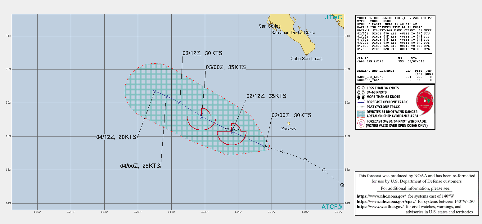 TD 10E. WARNING 2 ISSUED AT 02/04UTC. INTENSITY IS FORECAST TO REACH MINIMAL STORM INTENSITY(35KNOTS) WITHIN 24H. TD 10E. WARNING 2 ISSUED AT 02/04UTC. INTENSITY IS FORECAST TO REACH MINIMAL STORM INTENSITY(35KNOTS) WITHIN 24H.
