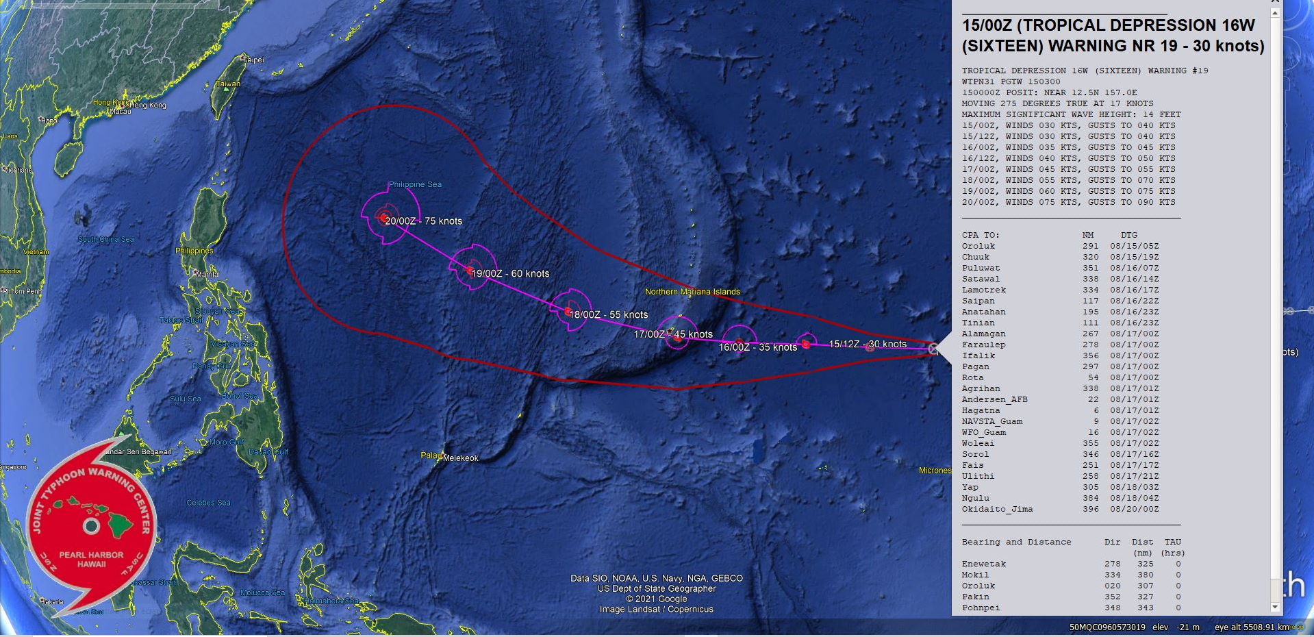 TD 16W. WARNING 19. KML.