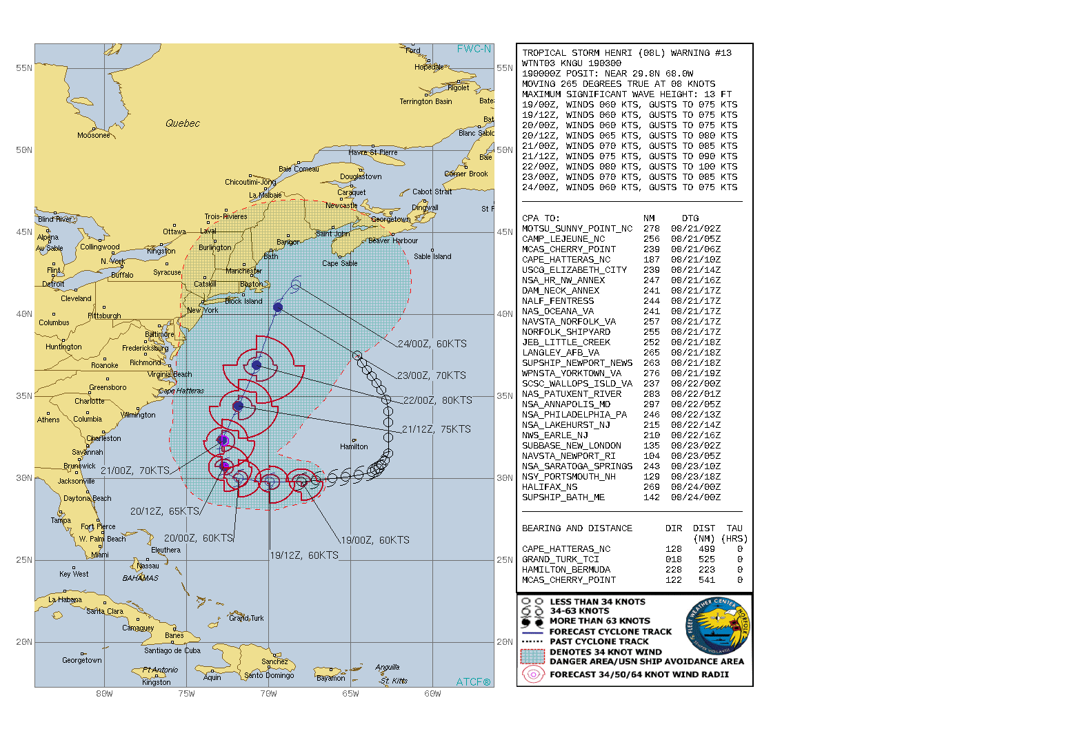 TS 08L(HENRI). WARNING 13 ISSUED AT 19/03UTC. CURRENT INTENSITY IS 60KNOTS AND IS FORECAST TO PEAK AT 80KNOTS/CAT 1 BY 22/00UTC. TS 08L(HENRI). WARNING 13 ISSUED AT 19/03UTC. CURRENT INTENSITY IS 60KNOTS AND IS FORECAST TO PEAK AT 80KNOTS/CAT 1 BY 22/00UTC.