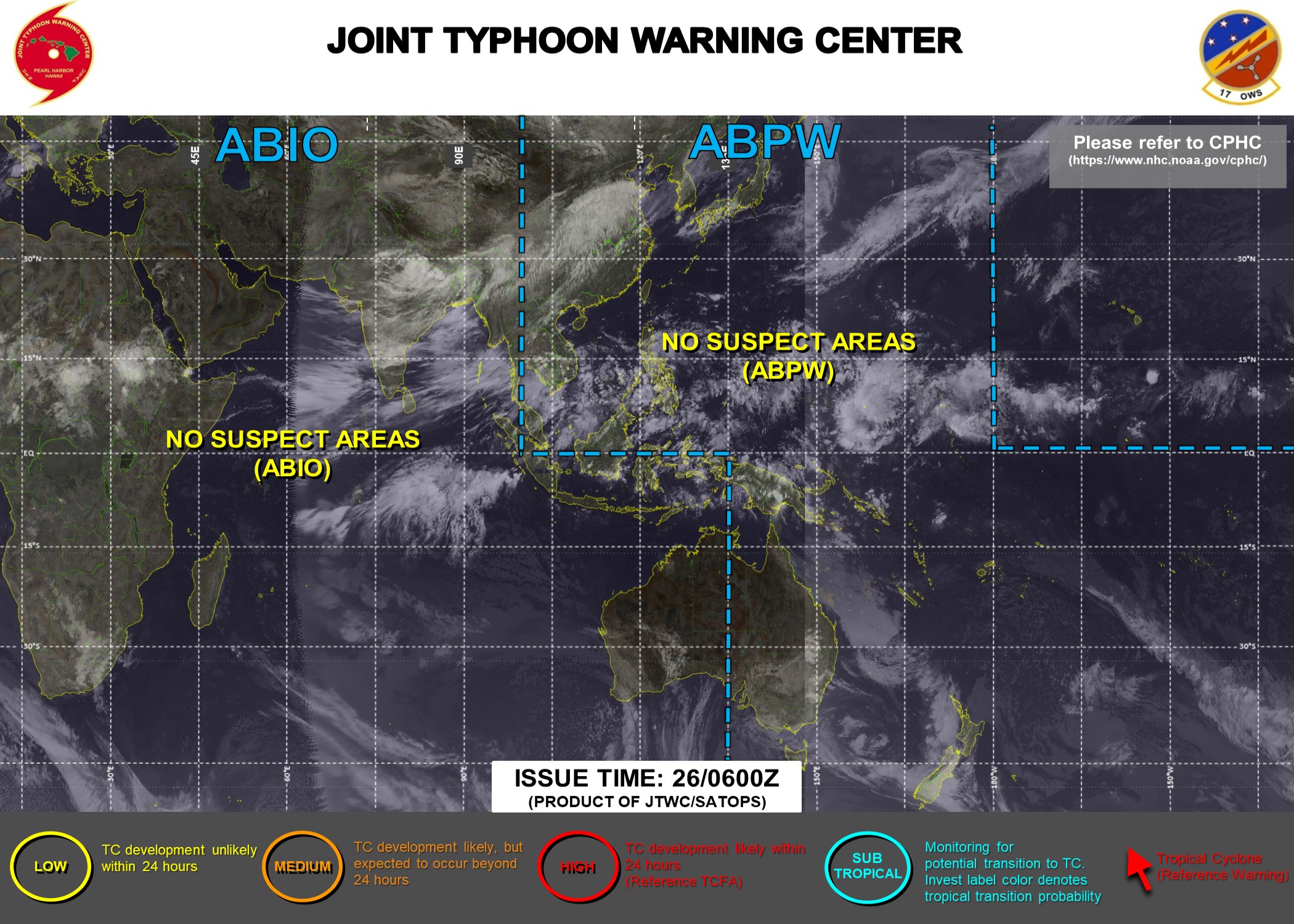 WESTERN PACIFIC, INDIAN OCEAN AND SOUTHERN HEMISPHERE: NO SUSPECT AREAS.
