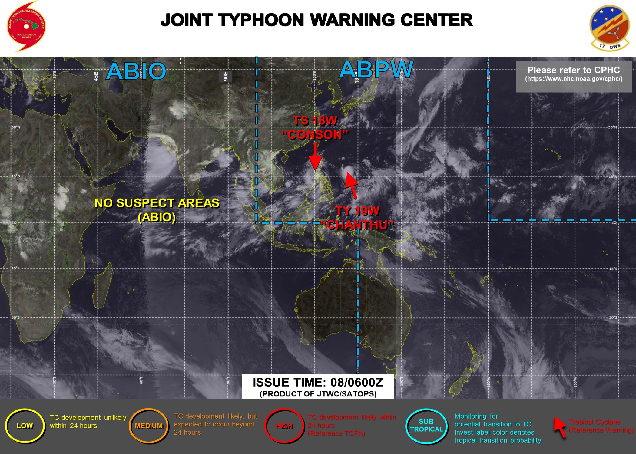 JTWC ARE ISSUING 6HOURLY WARNINGS AND 3HOURLY SATELLITE BULLETINS ON 18W AND 19W.
