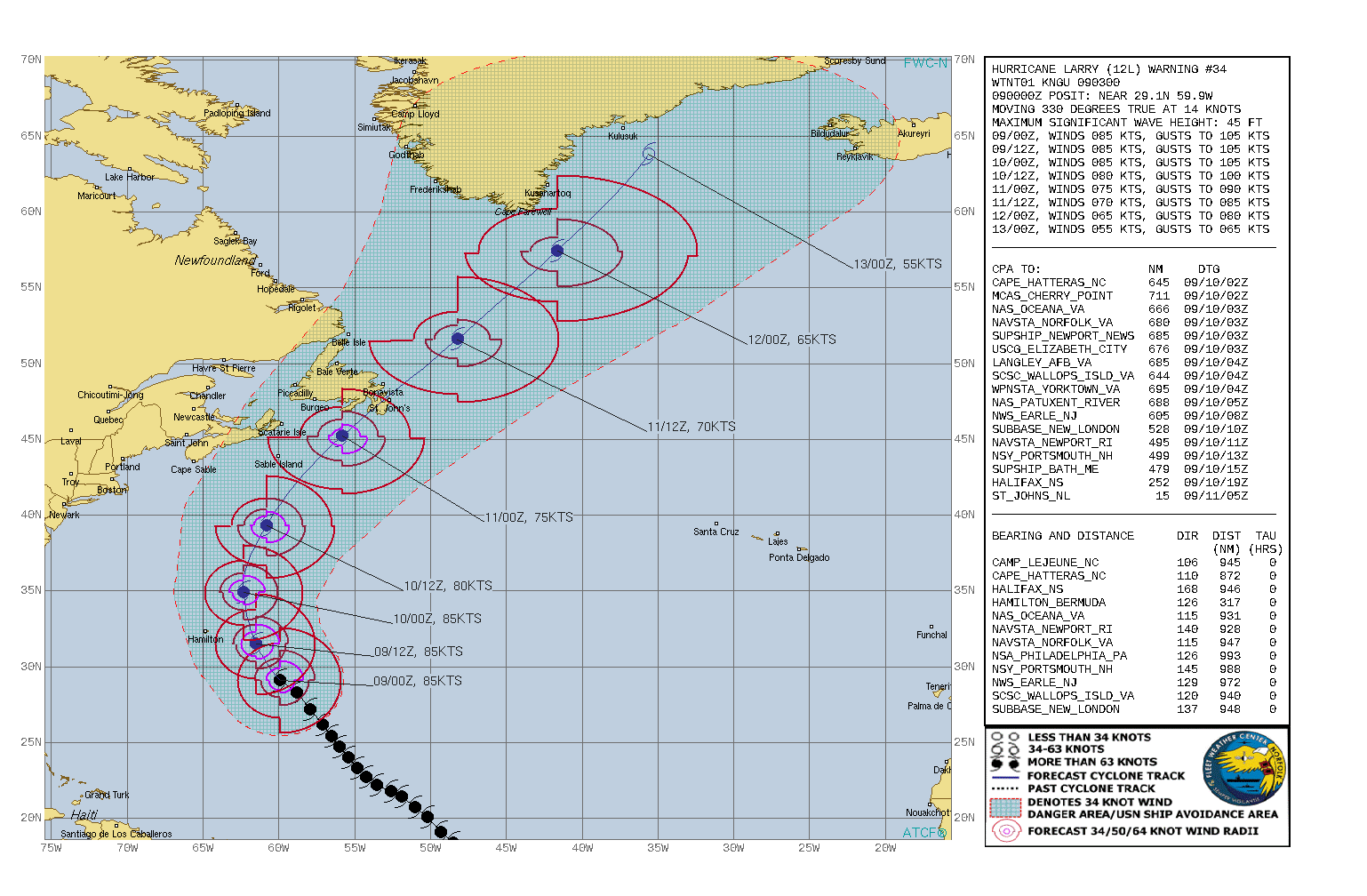 ATLANTIC. HU 12L(LARRY). WARNING 34 ISSUED AT 09/03UTC.