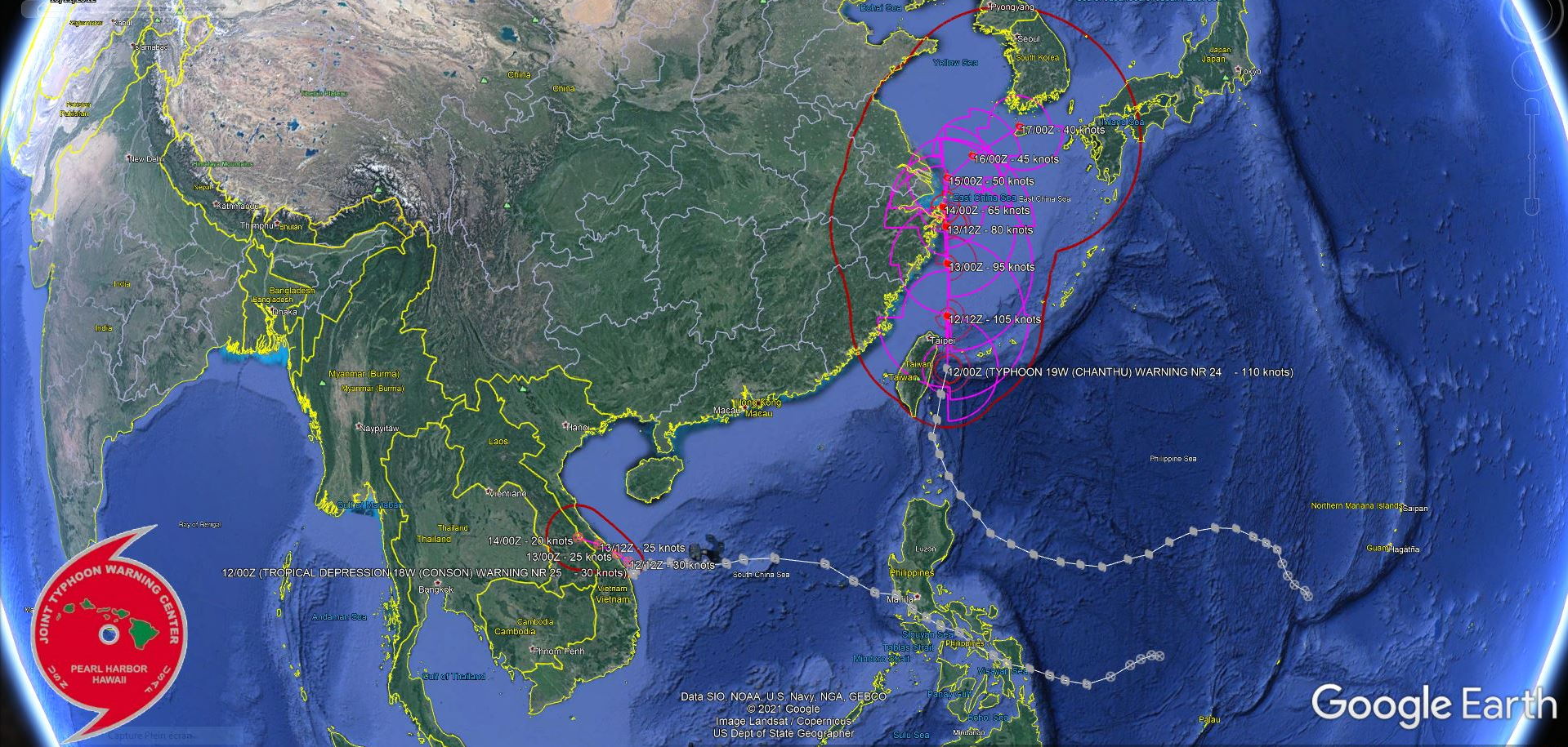Western Pacific: TY 19W(CHANTHU) displaying eye-wall cycles,TD 18W(CONSON) nearing Dan Nang//Eastern Pacific & Atlantic: TCFA's, 12/03utc updates
