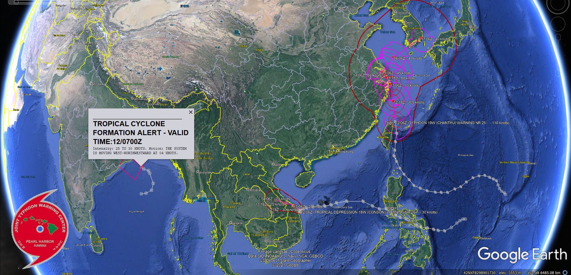 Western Pacific: 19W(CHANTHU) resilient as a strong CAT 3//North Indian: Tropical Cyclone Formation Alert for Invest 95B, 12/09utc