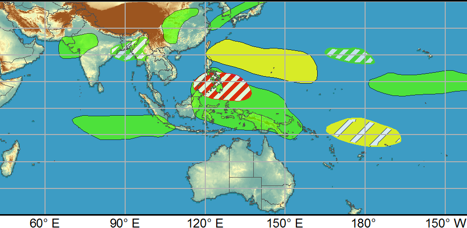 Dynamical models show a general potential for tropical cyclone development over the West Pacific basin in the vicinity of the Philippines, but the Joint Typhoon Warning Center is not currently monitoring any specific invest areas.NOAA. Dynamical models show a general potential for tropical cyclone development over the West Pacific basin in the vicinity of the Philippines, but the Joint Typhoon Warning Center is not currently monitoring any specific invest areas.NOAA.