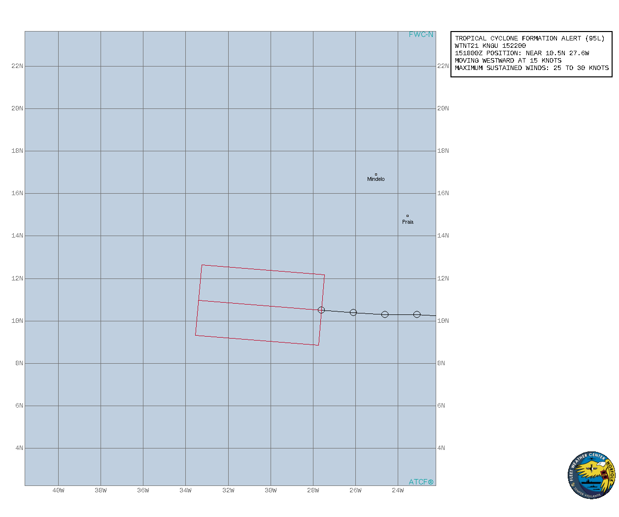 ATLANTIC. INVEST 95L. TROPICAL CYCLONE FORMATION ALERT ISSUED AT 15/22UTC.