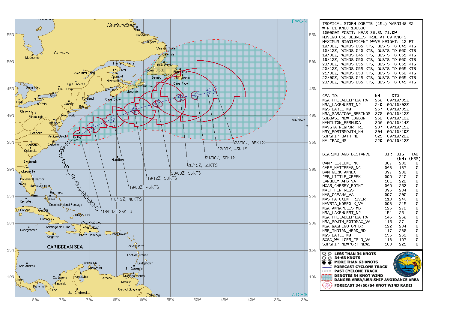 ATLANTIC. TS 15L(ODETTE). WARNING 2 ISSUED AT 18/03UTC. CURRENT INTENSITY IS 35KNOTS AND IS FORECAST TO PEAK AT 55KNOTS BY 20/00UTC. ATLANTIC. TS 15L(ODETTE). WARNING 2 ISSUED AT 18/03UTC. CURRENT INTENSITY IS 35KNOTS AND IS FORECAST TO PEAK AT 55KNOTS BY 20/00UTC.