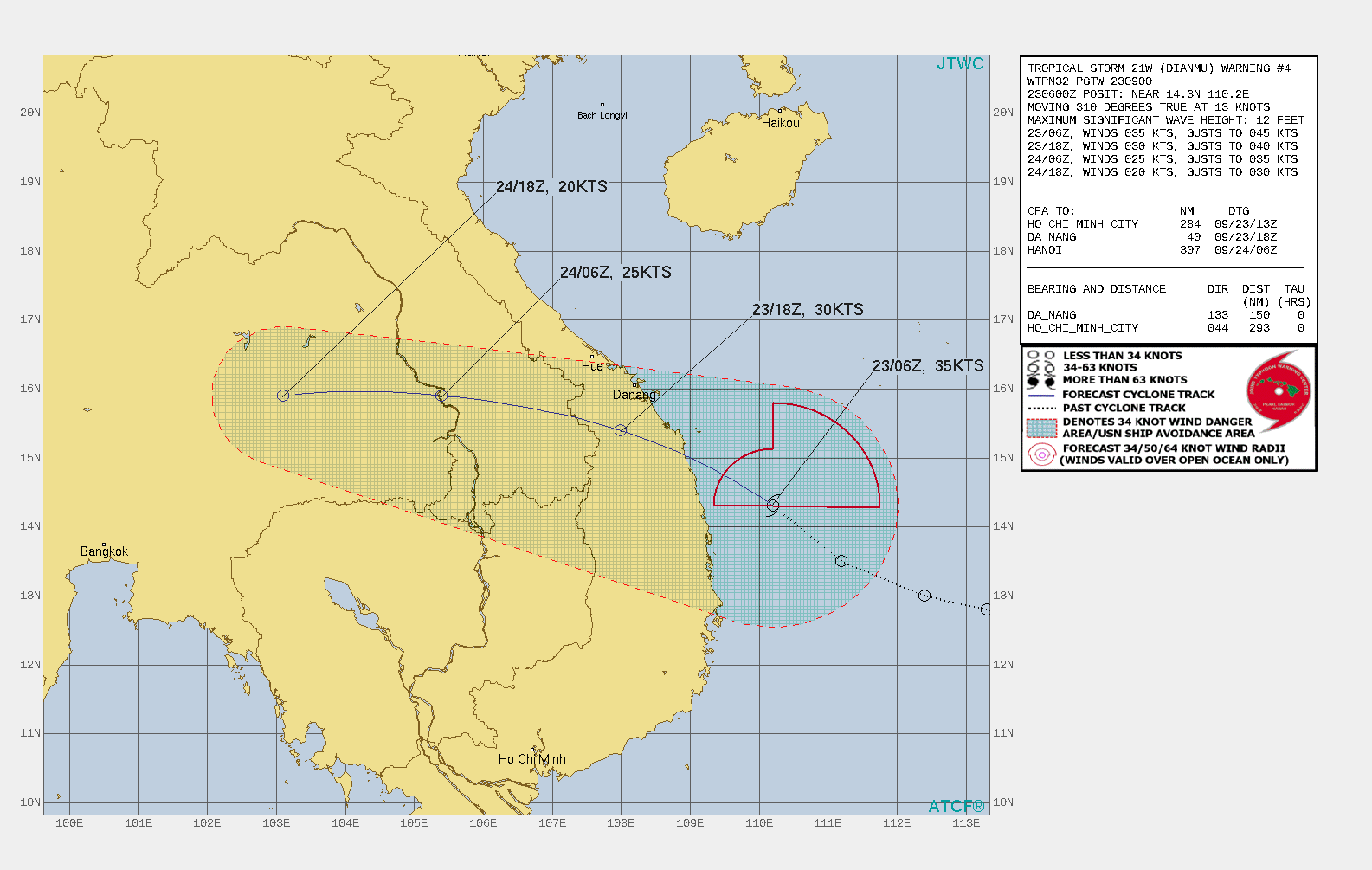 SIGNIFICANT FORECAST CHANGES: THERE ARE NO SIGNIFICANT CHANGES TO THE FORECAST FROM THE PREVIOUS WARNING.  FORECAST DISCUSSION: TD 21W IS EXPECTED TO CONTINUE ON ITS CURRENT TRACK AND MAKE LANDFALL SOUTH OF DANANG BEFORE 12H AND TRANSITION ACROSS THE RUGGED TERRAIN OF VIETNAM AND INTO CAMBODIA. THE MARGINAL ENVIRONMENT WILL LIKELY MAINTAIN INTENSITY WHILE OVER WATER BEFORE BEGINNING DISSIPATION DUE TO LAND INTERACTION. LAND INTERACTION WILL ERODE THE SYSTEM TO DISSIPATION BY 36H.