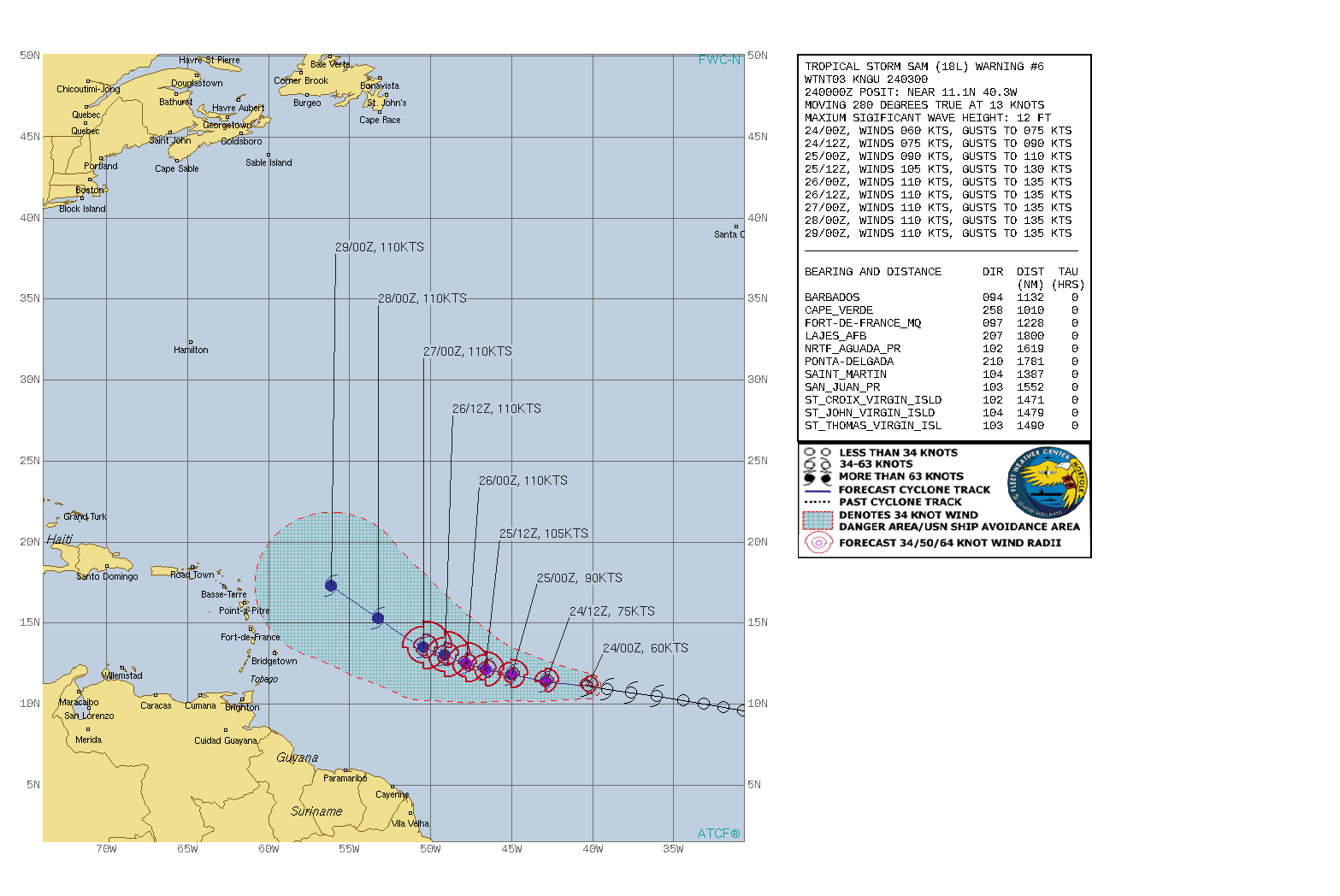 CURRENT INTENSITY IS 60KNOTS AND IS FORECAST TO PEAK AT 110KNOTS/CAT 3 BY 26/00UTC.