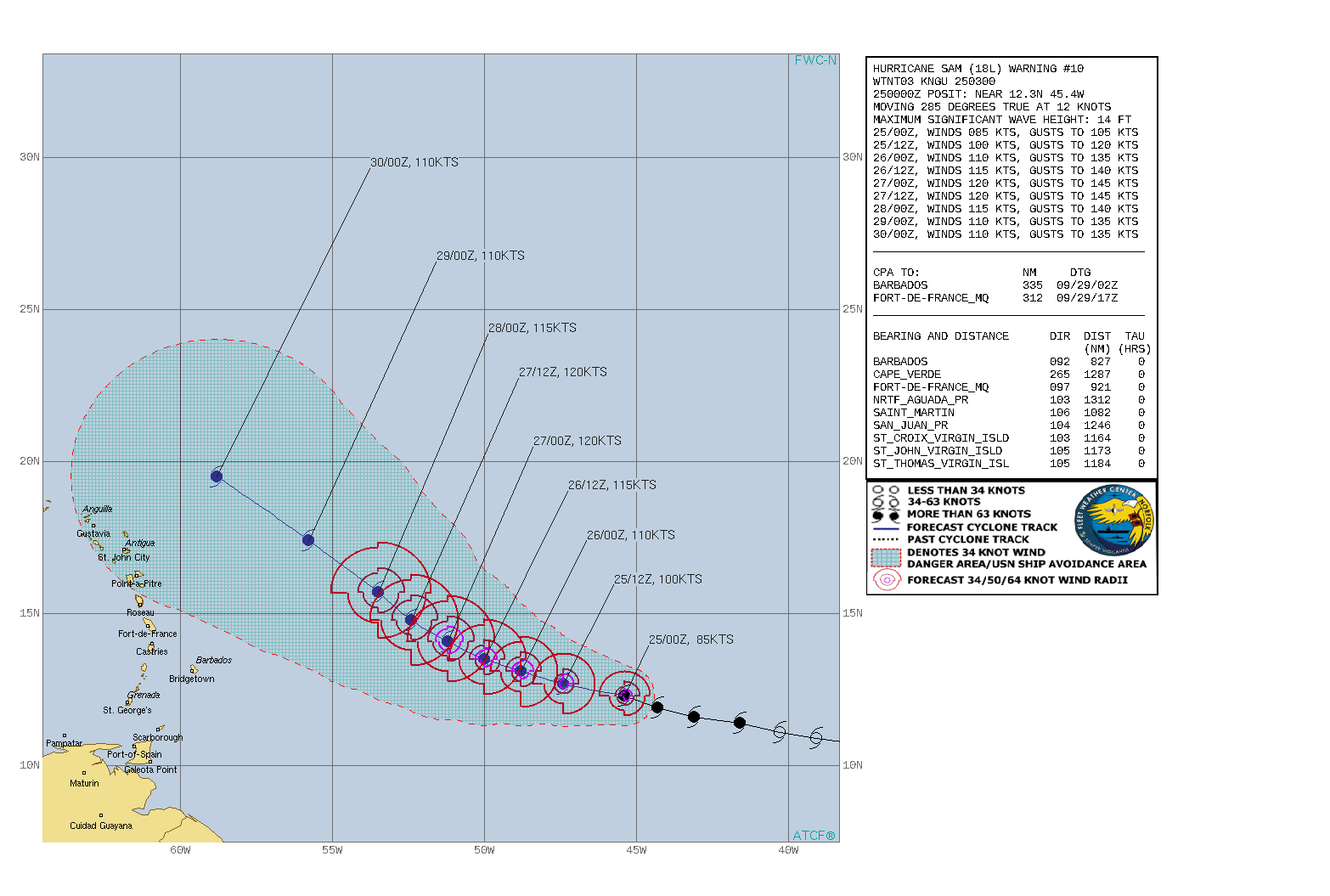 CURRENT INTENSITY IS 85KNOTS/CAT 2 AND IS FORECAST TO PEAK AT 120KNOTS/CAT 4 BY 27/00UTC.