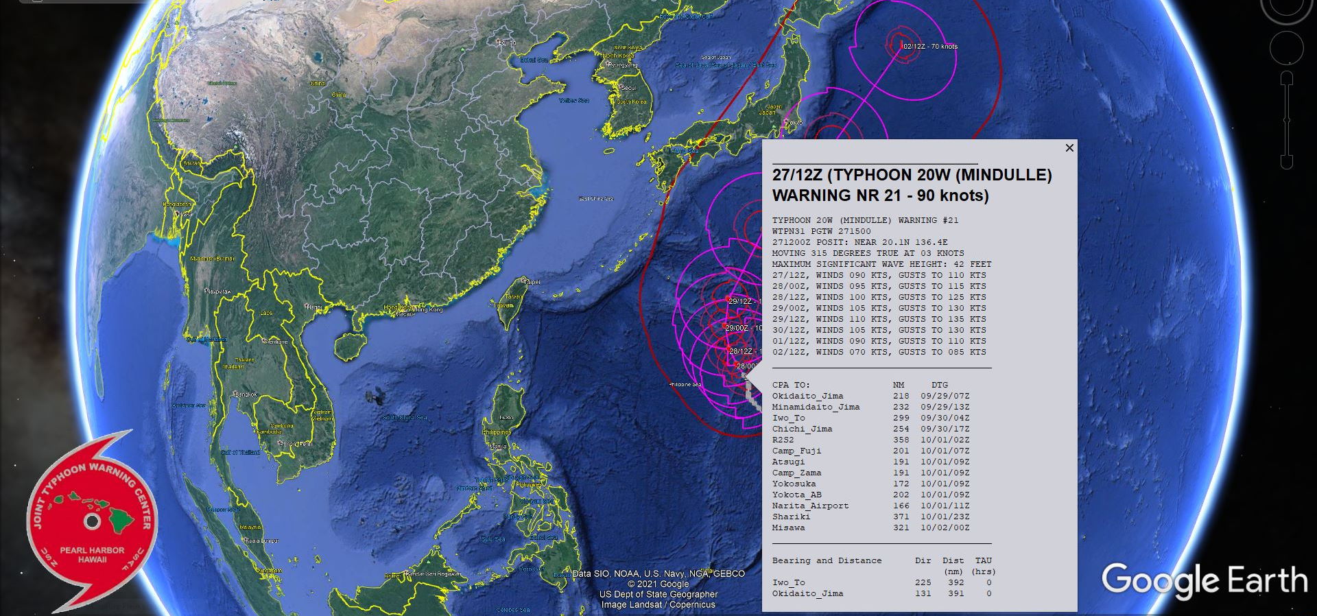 FORECAST REASONING.  SIGNIFICANT FORECAST CHANGES: THERE ARE NO SIGNIFICANT CHANGES TO THE FORECAST FROM THE PREVIOUS WARNING.  FORECAST DISCUSSION: THE DEVELOPMENT OF A FAIRLY STRONG UPPER-LEVEL CYCLONE EAST OF JAPAN AND THE PASSAGE OF THE ASSOCIATED UPPER-LEVEL TROUGH CONTINUES TO ERODE THE EXTENSION OF THE SUBTROPICAL RIDGE(STR) LYING ALONG THE 30TH PARALLEL. NOW THAT THE RIDGE TO THE NORTH IS RETREATING, THE BUILDING STR CENTERED NEAR GUAM IS QUICKLY ESTABLISHING DOMINANCE OVER THE STEERING OF TY 20W. IN RESPONSE, TY 20W IS SLOWLY BUT STEADILY STARTING TO TRACK TOWARDS THE NORTHWEST. OVER THE NEXT 48 HOURS THE TRACK WILL SLOWLY TURN TO THE NORTH AS THE RIDGE TAKES ON A MORE NORTH-SOUTH AXIS AND MOVES NORTH ALONG WITH TY 20W. AFTER 48H TY 20W WILL ACCELERATE TO THE NORTHEAST AHEAD OF AN APPROACHING MID-LATITUDE TROUGH MOVING IN FROM THE WEST. TY 20W HAS BOTTOMED OUT FROM AN INTENSITY PERSPECTIVE AND NOW THAT ITS MOVING AWAY FROM THE UPWELLING INDUCED COLD POOL, WILL HAVE ENOUGH OF AN ENERGY SOURCE THAT, WHEN COMBINED WITH LOW SHEAR AND STRONG OUTFLOW, WILL FUEL A PERIOD OF INTENSIFICATION THROUGH 48H. THEREAFTER, SHEAR AND DRY AIR IN THE MID-LEVELS WILL LEAD TO SLOW WEAKENING THROUGH 72H. SHEAR DRAMATICALLY INCREASES AFTER 72H, AND COMBINED WITH COOLER WATERS, WILL LEAD TO MORE RAPID WEAKENING THROUGH THE REMAINDER OF THE FORECAST. THE SYSTEM IS EXPECTED TO BEGIN EXTRATROPICAL TRANSITION (ETT) AROUND 84H AND SHOULD BE COMPLETE ETT AS A STORM FORCE LOW PRESSURE AREA NO LATER THAN 120H, BUT LIKELY BY 108H AS IT MOVES UNDER A 500 MB SHORTWAVE, AND DEVELOPS THERMAL ADVECTION AND FRONTAL CHARACTERISTICS.