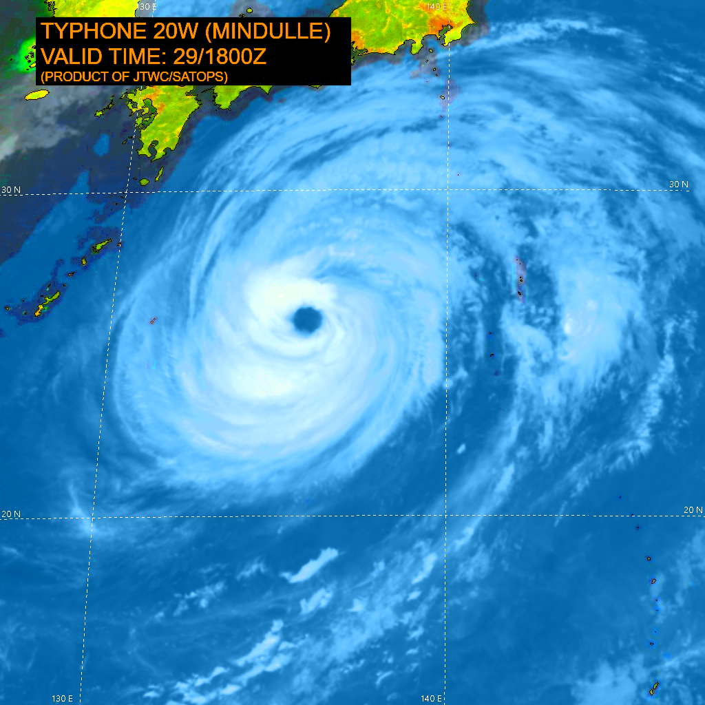 SATELLITE ANALYSIS, INITIAL POSITION AND INTENSITY DISCUSSION: ANIMATED ENHANCED INFRARED (EIR) SATELLITE IMAGERY SHOW TYPHOON 20W (MINDULLE) MAINTAINING EYEWALL INTEGRITY OVER THE PAST SIX HOURS, LIKELY DUE TO A BOOST FROM DIURNAL CYCLING. BOTH SUBJECTIVE AND OBJECTIVE DVORAK ASSESSMENTS WERE BEGINNING TO FALL, BUT AFTER 291500Z CLOUD TOPS RESUMED COOLING AND DATA T MEASUREMENTS ACTUALLY ROSE AGAIN. THE EYE REMAINS ROUGHLY 75KM WIDE AND CORE TEMPS ARE HOLDING STEADY, AND BOTH SATCON AND ADT VALUES ARE RISING AGAIN, ALBEIT SLIGHTLY. A 291700Z AMSR2 SERIES DOES SHOW CLEAR INDICATIONS OF DRIER AIR WRAPPING AROUND THE WESTERN SEMICIRCLE BUT THUS FAR THE SYSTEM HAS BEEN ABLE TO ABSORB THE CHALLENGE. THE CURRENT INTENSITY ASSESSMENT IS PREDICATED ON THE JTWC DVORAK ANALYSIS AND SUPPORTED BY SATCON.