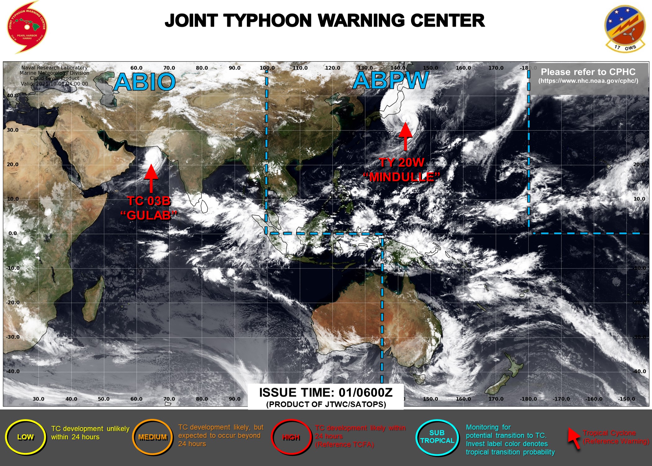 TY 20W(MINDULLE) now over cooler seas//Arabian Sea: TC 03B(GULAB) to intensify to CAT 1 by 36h//Atlantic:18L(SAM) still a formidable Hurricane,01/03utc