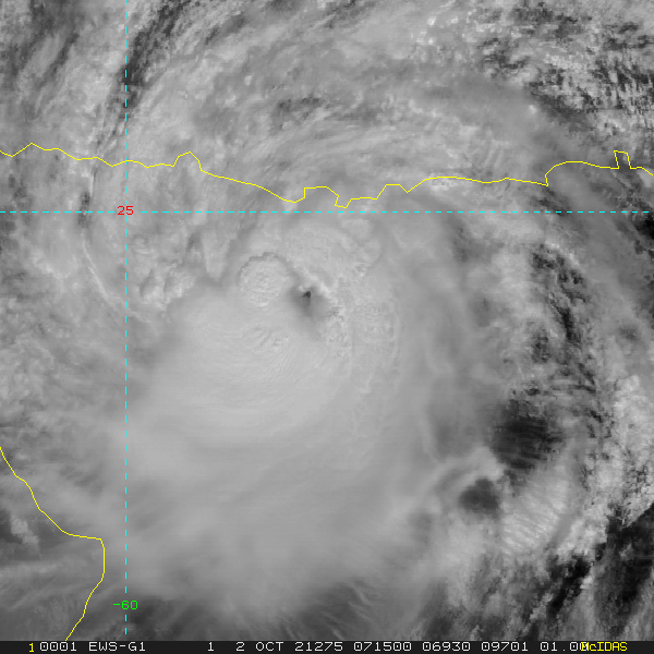 SATELLITE ANALYSIS, INITIAL POSITION AND INTENSITY DISCUSSION: ANIMATED MULTISPECTRAL SATELLITE IMAGERY (MSI) DEPICTS A RELATIVELY COMPACT, AND WELL-DEFINED CIRCULATION, WITH A CLOUD-FILLED AND RAGGED EYE FEATURE. WHILE IN THE VISIBLE THE EYE REMAINS CLOUD-COVERED AND RAGGED, AND SHOWS SOME SIGNS OF SHEAR, A 020505Z GMI PASS REVEALED A VERY WELL DEFINED AND VERTICALLY STACKED MICROWAVE EYE. CONVECTION IS WRAPPING AROUND THE CENTER, THOUGH WEAKER ON THE NORTHERN SIDE. THE INITIAL POSITION IS ASSESSED WITH HIGH CONFIDENCE BASED ON AN EXTRAPOLATION OF THE MICROWAVE EYE WHICH LINED UP PERFECTLY WITH A SMALL LOW-LEVEL CIRCULATION CENTER (LLCC) IN A 020600Z ASCAT-B BULLSEYE. THE INITIAL INTENSITY HAS BEEN LOWERED TO 60 KNOTS ON THIS CYCLE, WITH HIGH CONFIDENCE BASED ON A COMBINATION OF DATA INCLUDING THE SUBJECTIVE DVORAK CURRENT INTENSITY ESTIMATES FROM PGTW AND DEMS, AN EARLIER 020148Z SMAP FIX OF 62 KNOTS (1-MIN CONVERSION), AND THE PREVIOUSLY MENTIONED ASCAT-B PASS WHICH INDICATED A MAXIMUM WIND OF 52 KNOTS CONFINED TO THE NORTHERN SECTOR OF THE CIRCULATION. OF NOTE, THE CIMSS ADT VALUES AT 0600Z WERE VERY LOW, WITH BOTH RAW AND CI AT 39 KNOTS, BUT BY 0700Z THE RAW ADT HAS JUMPED BACK UP TO T5.1 AFTER THE SYSTEM HAS DEVELOPED AN EYE.