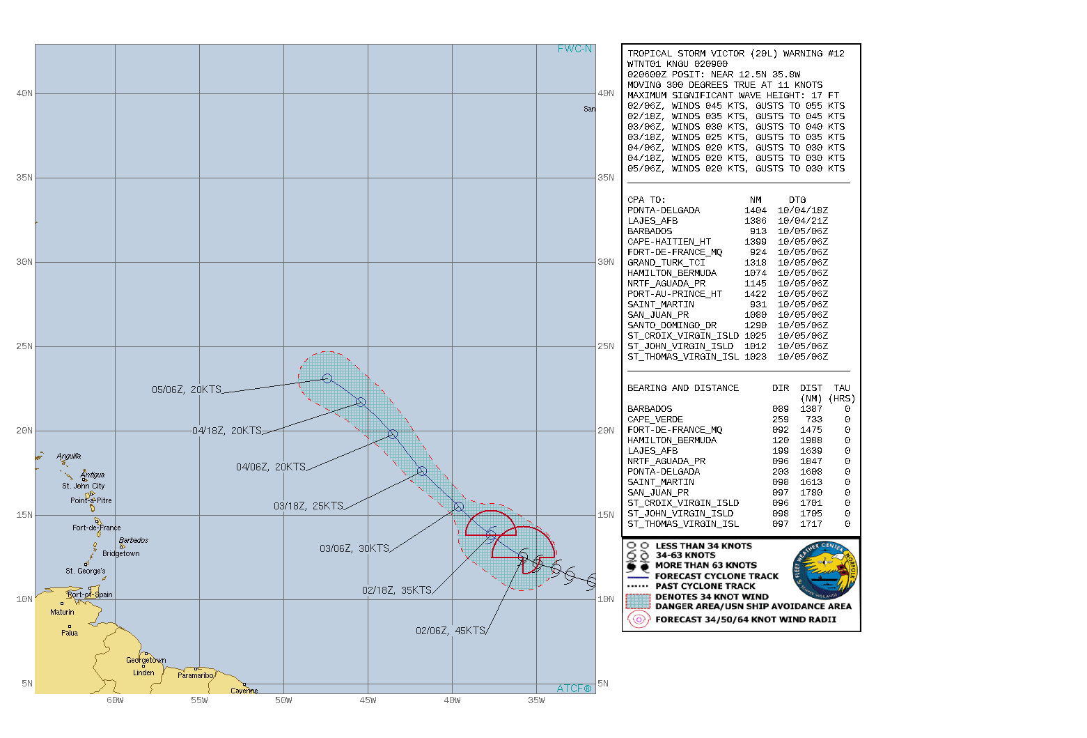 CURRENT INTENSITY IS 45KNOTS AND IS FORECAST TO FALL BELOW 35KNOTS BY 03/06UTC.