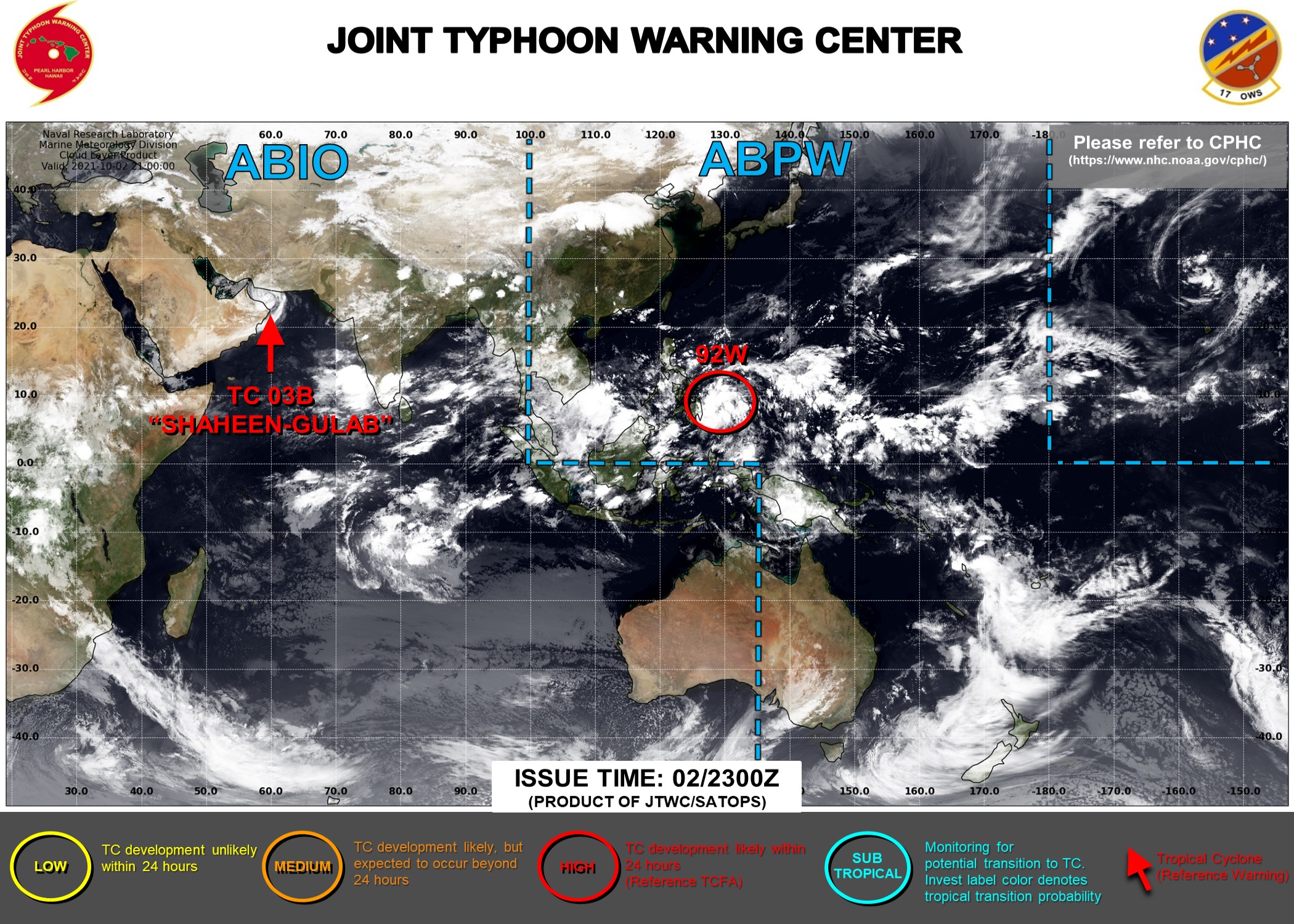 Invest 92W: Tropical Cyclone Formation Alert East of Mindanao//TC 03B(SHAHEEN-GULAB) CAT 1, approaching Oman//Atlantic: 18L(SAM) still a CAT3,03/03utc