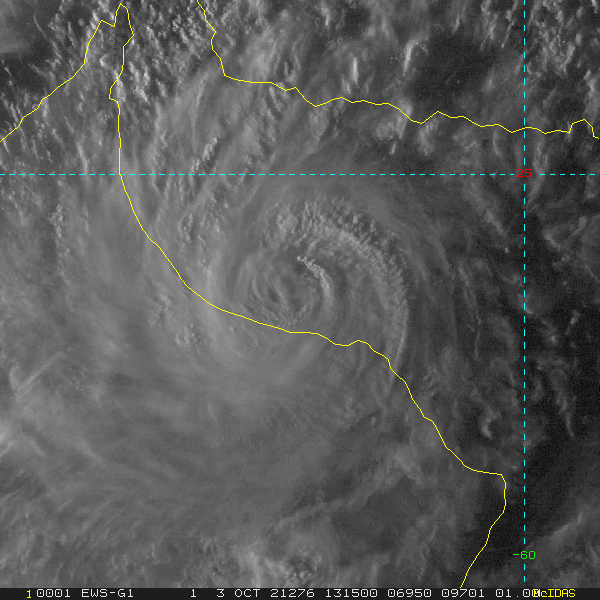 SATELLITE ANALYSIS, INITIAL POSITION AND INTENSITY DISCUSSION: TC 03B BATTED ITS EYE AT US EARLIER IN THE DAY, BUT IT WAS NOT MEANT TO BE. OVER THE PAST FOUR OR FIVE HOURS THE PINHOLE EYE OBSERVED AROUND 0600Z HAS FILLED IN, WITH ONLY A WEAK DIMPLE IN THE MSI AND A SMALL WARM SPOT IN THE ENHANCED INFRARED REMAINING. THE SYMMETRICAL, COMPACT CORE OF DEEP CONVECTION REMAINS FAIRLY WELL DEFINED AND THE CIMSS TC DIURNAL TREND CLOUD TOP TEMPERATURE TREND PRODUCT INDICATES CLOUD TOPS COOLING A FEW DEGREES WITHIN THE COMPACT CORE REGION (WITHIN ABOUT 100-KM OF THE CENTER), INDICATING THE SYSTEM STILL PACKS SOME ENHANCED CONVECTION. THE INITIAL POSITION IS ASSESSED WITH HIGH CONFIDENCE BASED ON POSITIONING OF THE WARM SPOT IN THE 1200Z ENHANCED INFRARED IMAGERY, SUPPORTED BY A WELL-DEFINED MICROWAVE EYE IN A 031222Z SSMIS 89GHZ MICROWAVE IMAGE. THE INITIAL INTENSITY IS LOWERED SLIGHTLY TO 65 KNOTS/CAT 1 WITH MEDIUM CONFIDENCE, WELL ABOVE THE OBJECTIVE ESTIMATES. WHILE THE PGTW CURRENT INTENSITY ESTIMATE IS T4.5 (77 KNOTS), IT IS BEING HELD THERE DUE TO CONSTRAINTS, AND THE INITIAL INTENSITY MORE CLOSELY MATCHES THE DATA-T OF T4.0 (65 KNOTS). THE SYSTEM CONTINUES TO TRACK WEST-SOUTHWESTWARD THROUGH A FAVORABLE ENVIRONMENT OF LOW VWS, MODERATE EQUATORWARD OUTFLOW AND VERY WARM SSTS. THE ONLY CONSTRAINT IS THE TIME REMAINING OVER WATER AND DIURNAL CYCLING.