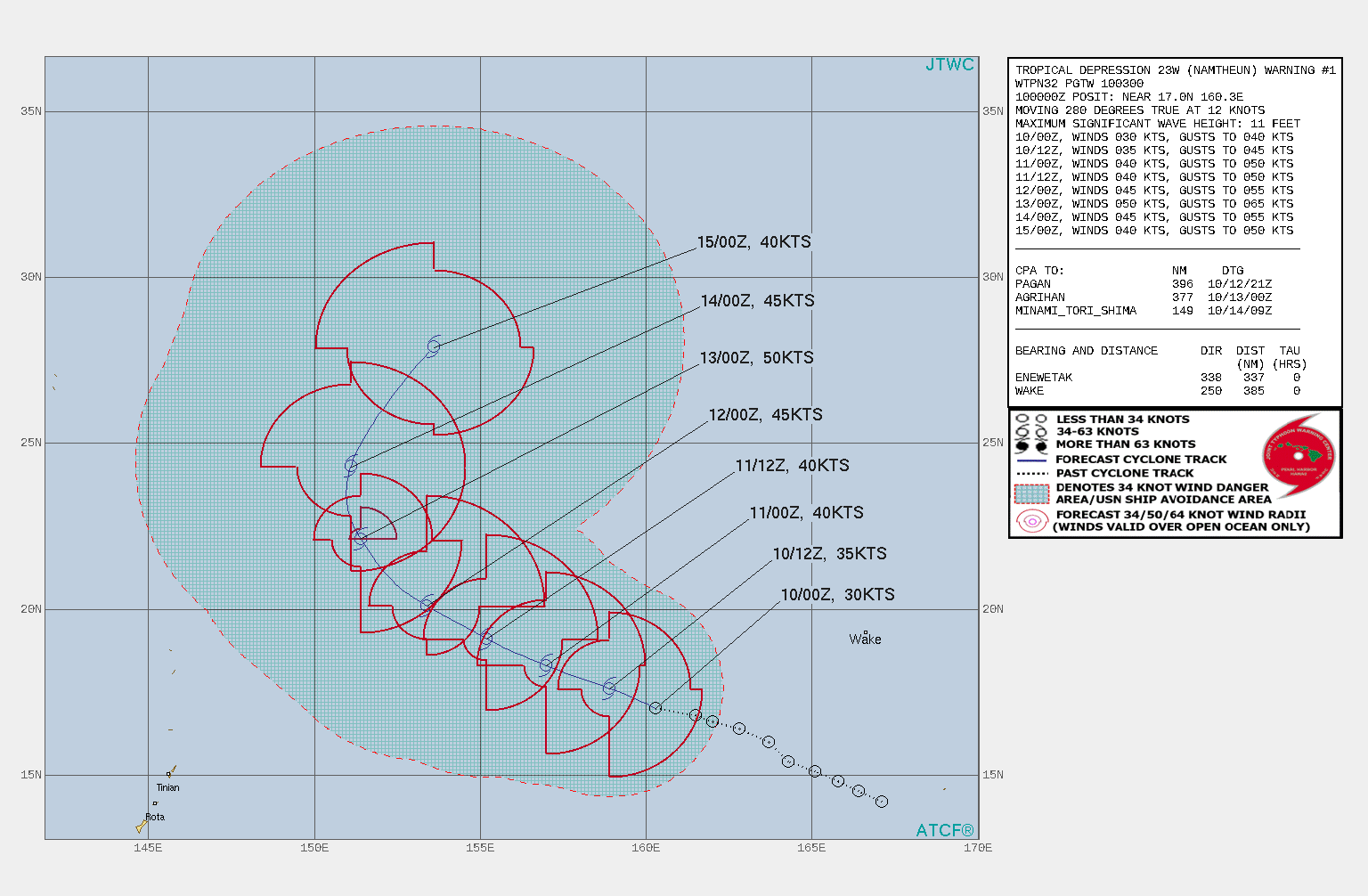 FORECAST REASONING.  SIGNIFICANT FORECAST CHANGES: THIS INITIAL PROGNOSTIC REASONING MESSAGE ESTABLISHES THE FORECAST PHILOSOPHY.  FORECAST DISCUSSION: TD 23W WILL BEGIN TRACKING TO THE NORTHWEST AS THE TUTT WEAKENS THE SUBTROPCAL RIDGE SLIGHTLY ALLOWING NAMTHEUN TO MOVE QUICKLY TO THE NORTHWEST. DURING THE 24 TO 48 HOURS THE SYSTEM WILL TRACK TOWARDS THE NORTHWEST AND BEGIN TO TURN TOWARDS THE NORTH AND INTENSIFY TO 50 KNOTS BY 72H. SHORTLY AFTER IT GAINS INTENSITY THE SYSTEM WILL ENCOUNTER MODERATE ACCELERATION AND MOVE QUICKLY TO THE NORTHEAST AFTER 96H. DURING THE TRANSITION TO THE NORTHEAST THE SYSTEM WILL ALSO BEGIN ENCOUNTERING COOLER WATERS AND BEGIN DECREASING IN INTENSITY TO 40KTS BY 120H.