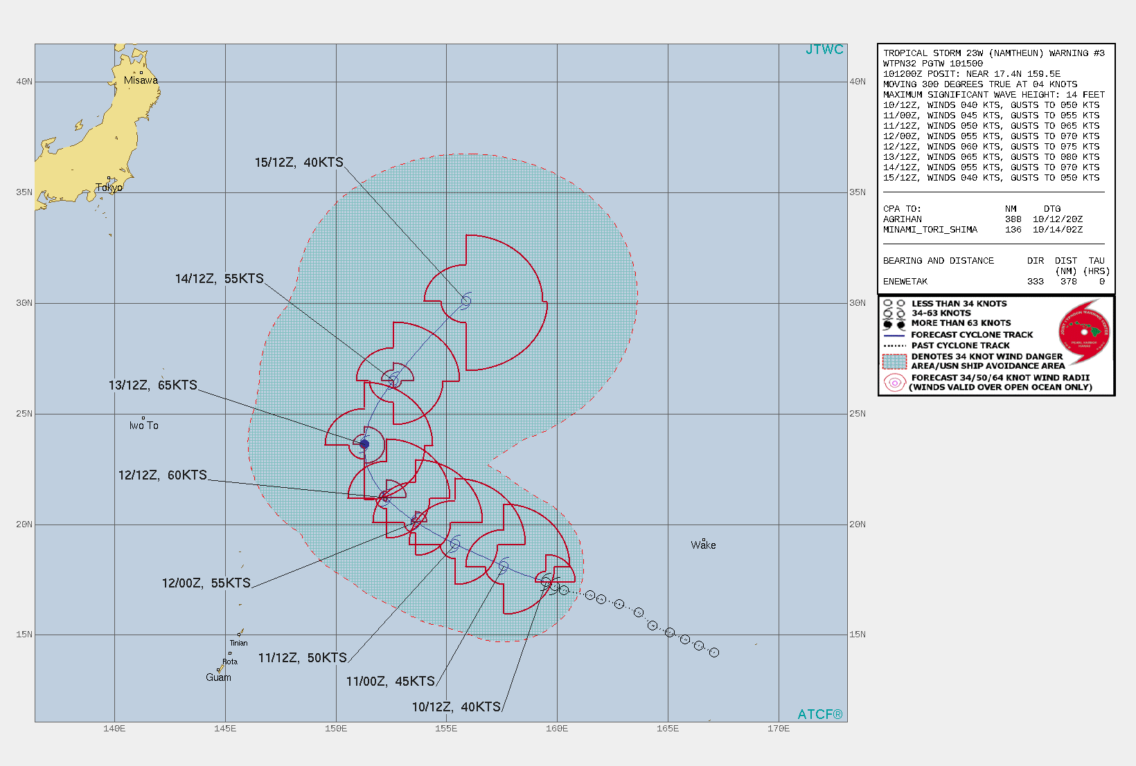 FORECAST REASONING.  SIGNIFICANT FORECAST CHANGES: THERE ARE NO SIGNIFICANT CHANGES TO THE FORECAST FROM THE PREVIOUS WARNING.  FORECAST DISCUSSION: TS NAMTHEUN WILL CONTINUE ON ITS CURRENT TRACK UP TO 48H. AFTERWARD, A SECONDARY SUBTROPICAL RIDGE(STR) TO THE EAST-SOUTHEAST WILL ASSUME STEERING AND DRIVE THE SYSTEM POLEWARD, CREST THE STR AXIS NEAR 72H, THEN RECURVE IT NORTHEASTWARD. THE FAVORABLE CONDITIONS  WILL PROMOTE A STEADY INTENSIFICATION TO A PEAK OF 65KNOTS/CAT 1 BY 72H.  AFTERWARD, INCREASING VERTICAL WIND SHEAR AND COOLING SSTS WILL GRADUALLY DECAY THE  SYSTEM DOWN TO 40KNOTS BY 120H.