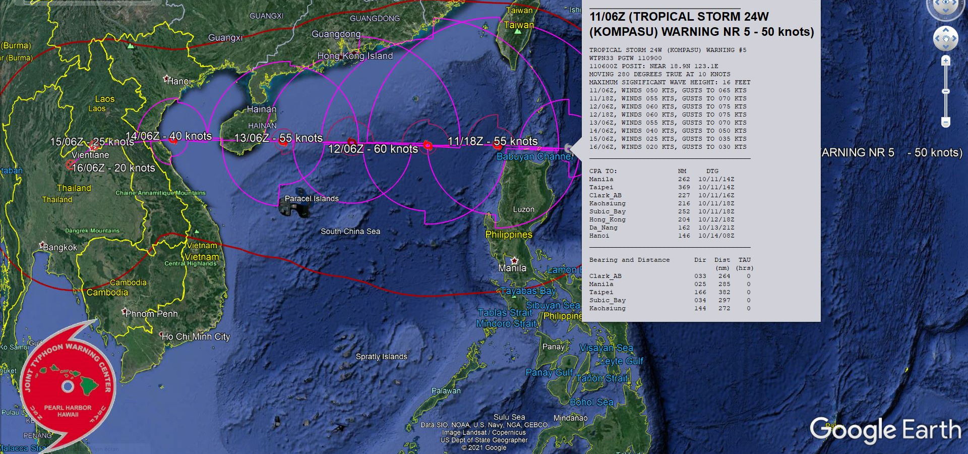 TS 24W(KOMPASU) tracking North of Luzon and intensifying gradually, 11/09utc