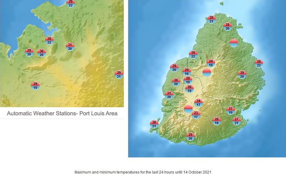Météo ILES SOEURS: prévisions du temps pour le Vendredi 15 Octobre 2021 pour MAURICE et la RÉUNION