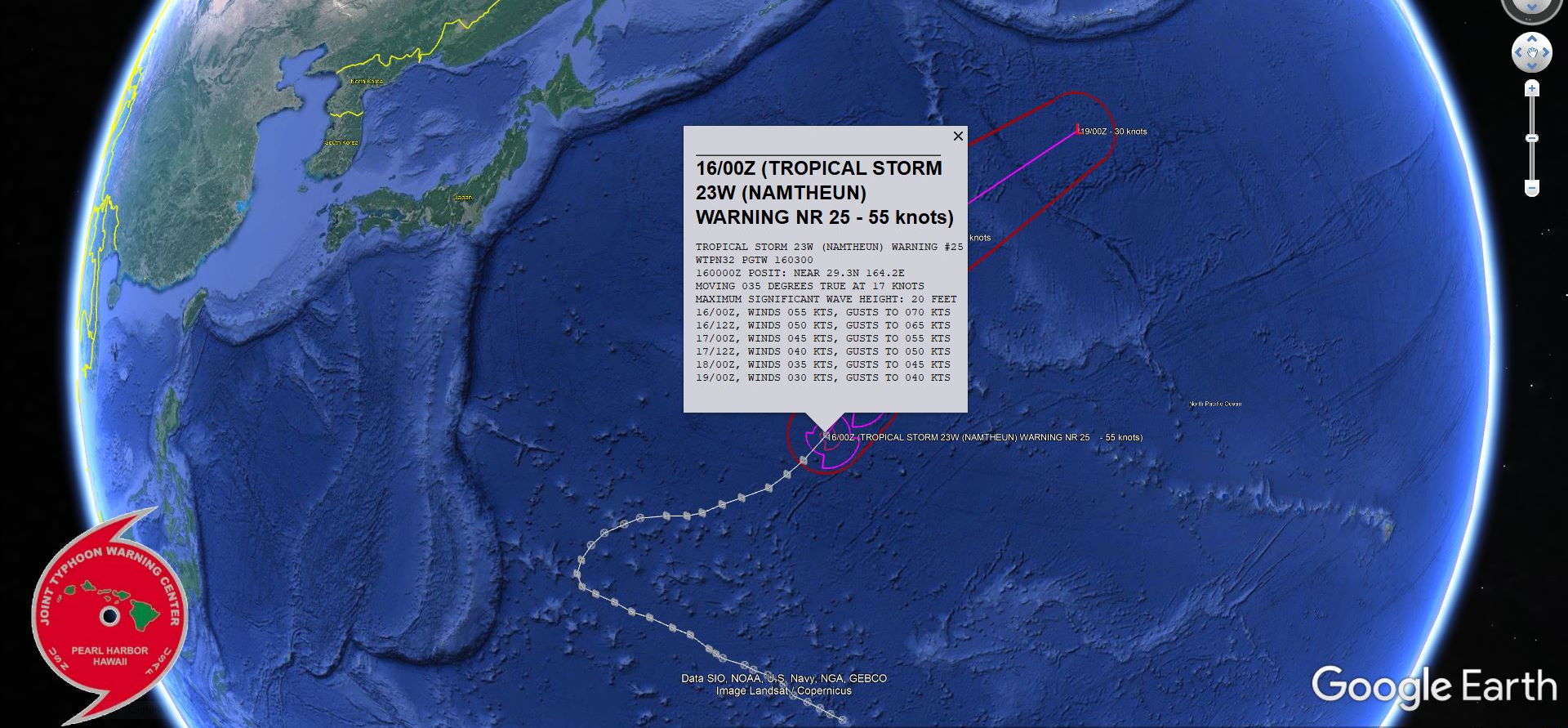 TS 23W(NAMTHEUN) Smap and Ascat-c suggested winds just below Typhoon intensity near the center, 16/03utc