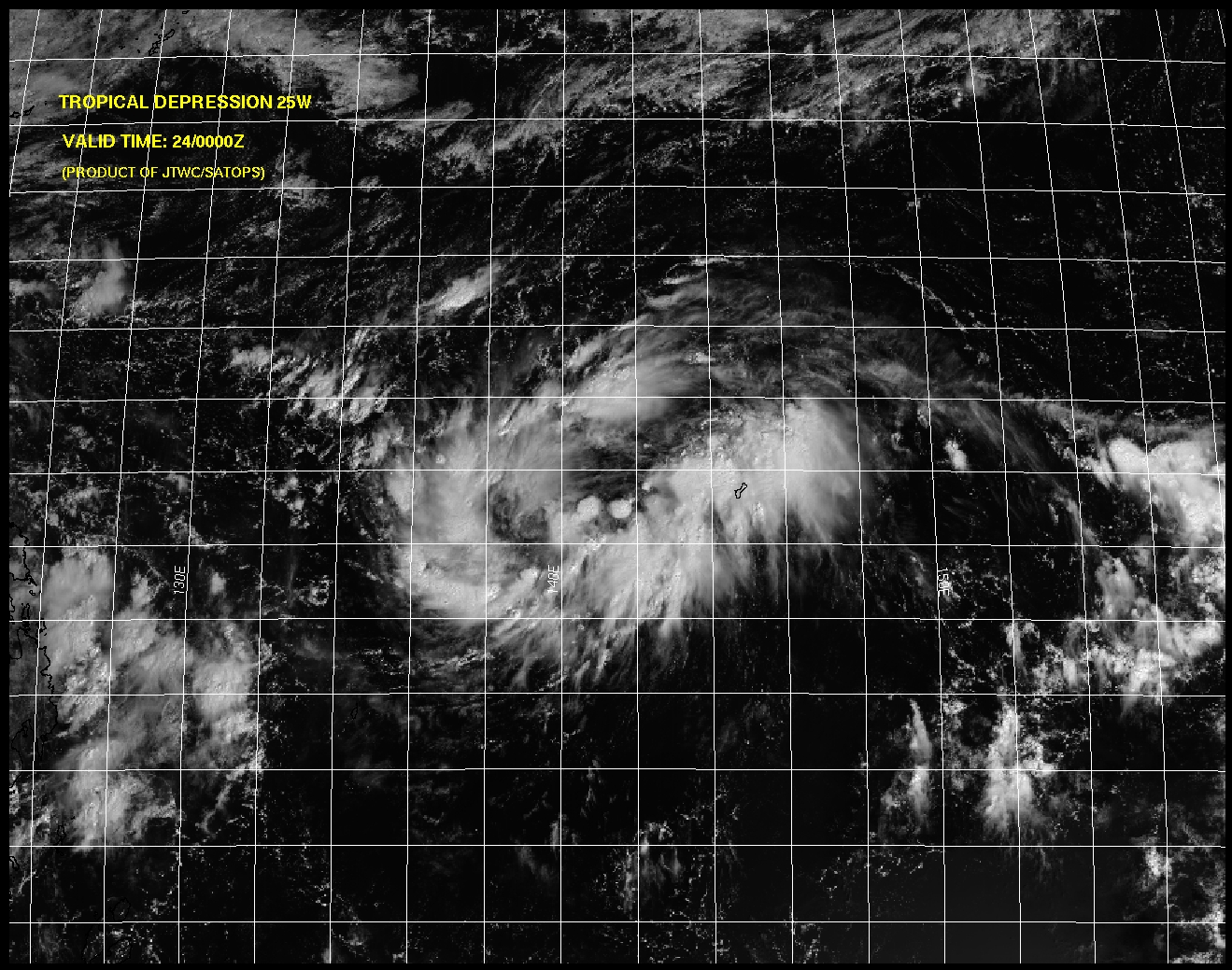 SATELLITE ANALYSIS, INITIAL POSITION AND INTENSITY DISCUSSION: ANIMATED MULTISPECTRAL SATELLITE IMAGERY (MSI) DEPICTS DEEP CONVECTION WRAPPING INTO A LOW LEVEL CIRCULATION CENTER (LLCC) WEST OF GUAM. A TIMELY 240004Z ASCAT METOP-B PASS INDICATES A MODEST REGION WITH MOSTLY 20 KNOT WINDS NEAR THE LLCC. OVERALL, THERE IS MODERATE CONFIDENCE IN THE INITIAL POSITION AND INTENSITY BASED ON THE MSI, ASCAT IMAGE, AND MULTIPLE AGENCY DVORAK ESTIMATES FIXES OF 30 KNOTS FROM PGTW, RJTD. ENVIRONMENTAL CONDITIONS REMAIN FAVORABLE WITH MODERATE RADIAL OUTFLOW, LOW VERTICAL WIND SHEAR AND WARM (29-30C) SEA SURFACE TEMPERATURES (SST).