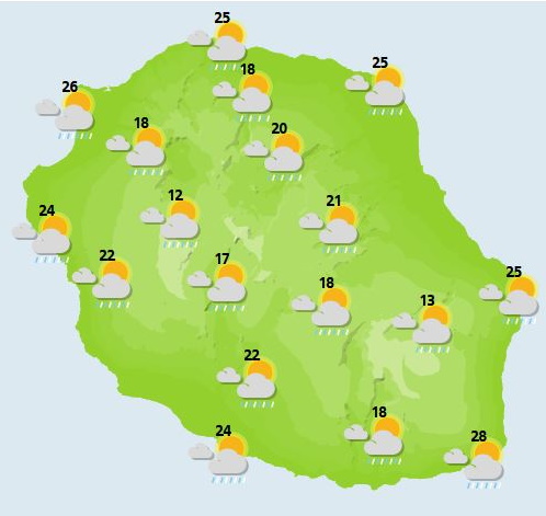 ILES SOEURS: passage pluvio-orageux ce Vendredi 29 Octobre à la RÉUNION puis à MAURICE, cartes détaillées pour le weekend et le 01 Novembre