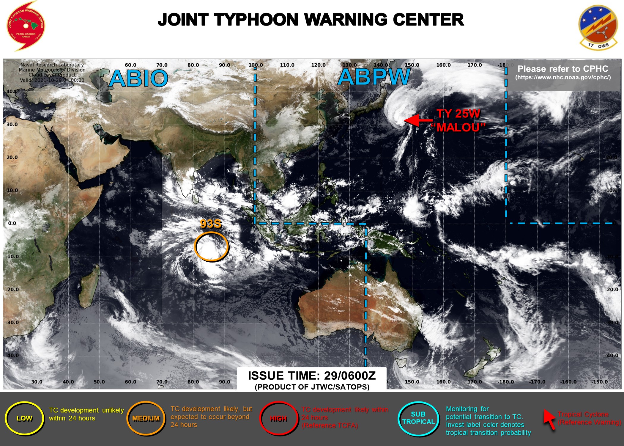JTWC IS ISSUING 6HOURLY WARNINGS ON 25W. 3HOURLY SATELLITE BULLETINS ARE ISSUED FOR 25W AND 93S.