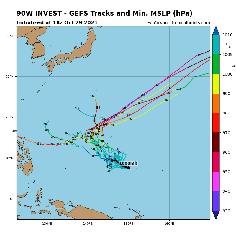 THE AREA OF CONVECTION (INVEST 90W) PREVIOUSLY LOCATED  NEAR 7.0N 150.3E IS NOW LOCATED NEAR 8.4N 148.6E, APPROXIMATELY 700  KM SOUTHEAST OF GUAM. ANIMATED ENHANCED INFRARED (EIR) SATELLITE  IMAGERY AND A 292046Z SSMIS 91GHZ IMAGE REVEALS BROAD DISORGANIZED  FLARING CONVECTION MOSTLY CONFINED TO THE WESTERN SIDE OF A SHARP  TROPICAL WAVE. THE INITIAL POSITION IS PLACED WITHIN THE AREA OF  SHARPEST CYCLONIC TURNING WITHIN THE CUSP OF THE WAVE FEATURE.   ENVIRONMENTAL ANALYSIS REVEALS THE SYSTEM TO BE IN A FAVORABLE  ENVIRONMENT FOR DEVELOPMENT WITH GOOD POLEWARD AND EQUATORWARD  OUTFLOW, LOW (5-10KT) VERTICAL WIND SHEAR, AND WARM (30-31C) SEA  SURFACE TEMPERATURES. GLOBAL MODELS INDICATE THAT INVEST 90W WILL  CONTINUE TO TRANSIT TO THE NORTHWEST AS A TROPICAL WAVE OVER THE  NEXT 24-48 HOURS. HOWEVER, GFS IS THE MOST AGGRESSIVE, SHOWING RAPID  CONSOLIDATION OF THE LOW LEVEL CIRCULATION (LLC) AND SUBSEQUENT  INTENSIFICATION, REACHING WARNING CRITERIA ON OR BEFORE 01/00Z IVO  OF GUAM. MAXIMUM SUSTAINED SURFACE WINDS ARE ESTIMATED AT 10 TO 15  KNOTS. MINIMUM SEA LEVEL PRESSURE IS ESTIMATED TO BE NEAR 1008 MB.  THE POTENTIAL FOR THE DEVELOPMENT OF A SIGNIFICANT TROPICAL CYCLONE  WITHIN THE NEXT 24 HOURS REMAINS LOW.