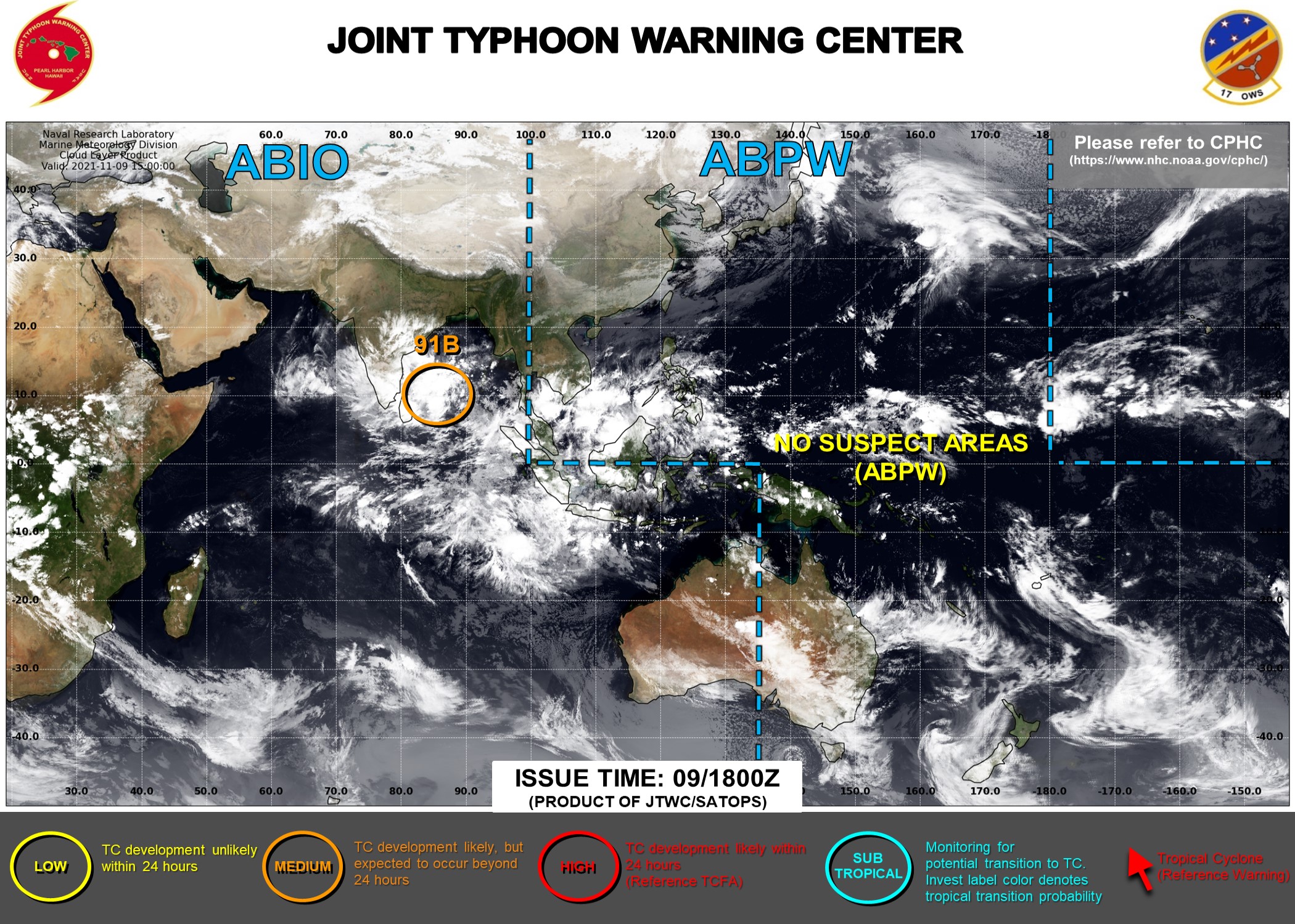 2 WEEK CYCLONIC DEVELOPMENT POTENTIAL: North Indian and Western Pacific under watch/Invest 91B is up-graded to MEDIUM while gradually approaching Indian coastline