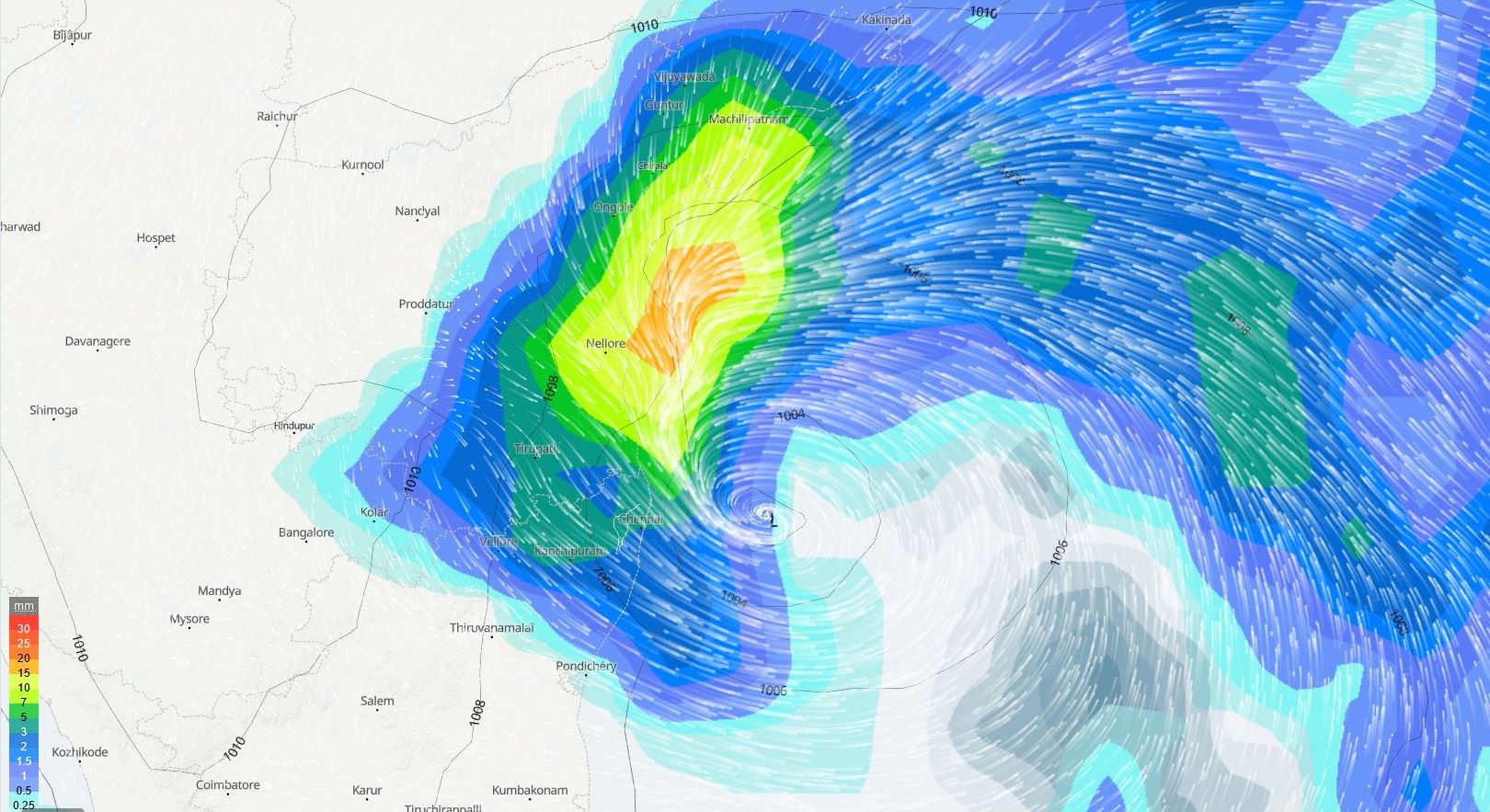 Invest 91B is now TC 04B, forecast to make landfall near Chennai/India within 6hours, 11/09utc update
