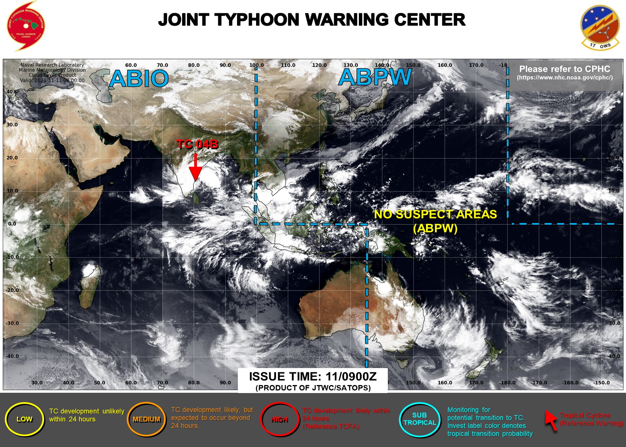 JTWC IS ISSUING 6HOURLY WARNINGS AND 3HOURLY SATELLITE BULLETINS ON TC 04B.