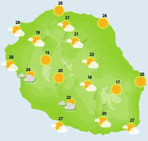 ILES SOEURS(MAURICE/RÉUNION): cartes détaillées de votre ciel pour ce Vendredi 12 Novembre +weekend, relevés pluies,animation satellite