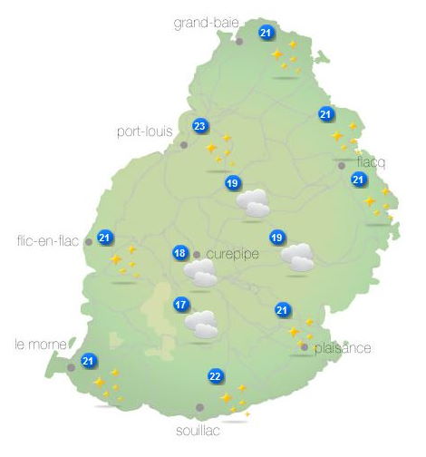 ILES SOEURS(MAURICE/RÉUNION): cartes détaillées de votre ciel pour ce Weekend + modèle températures+tendances semaine prochaine