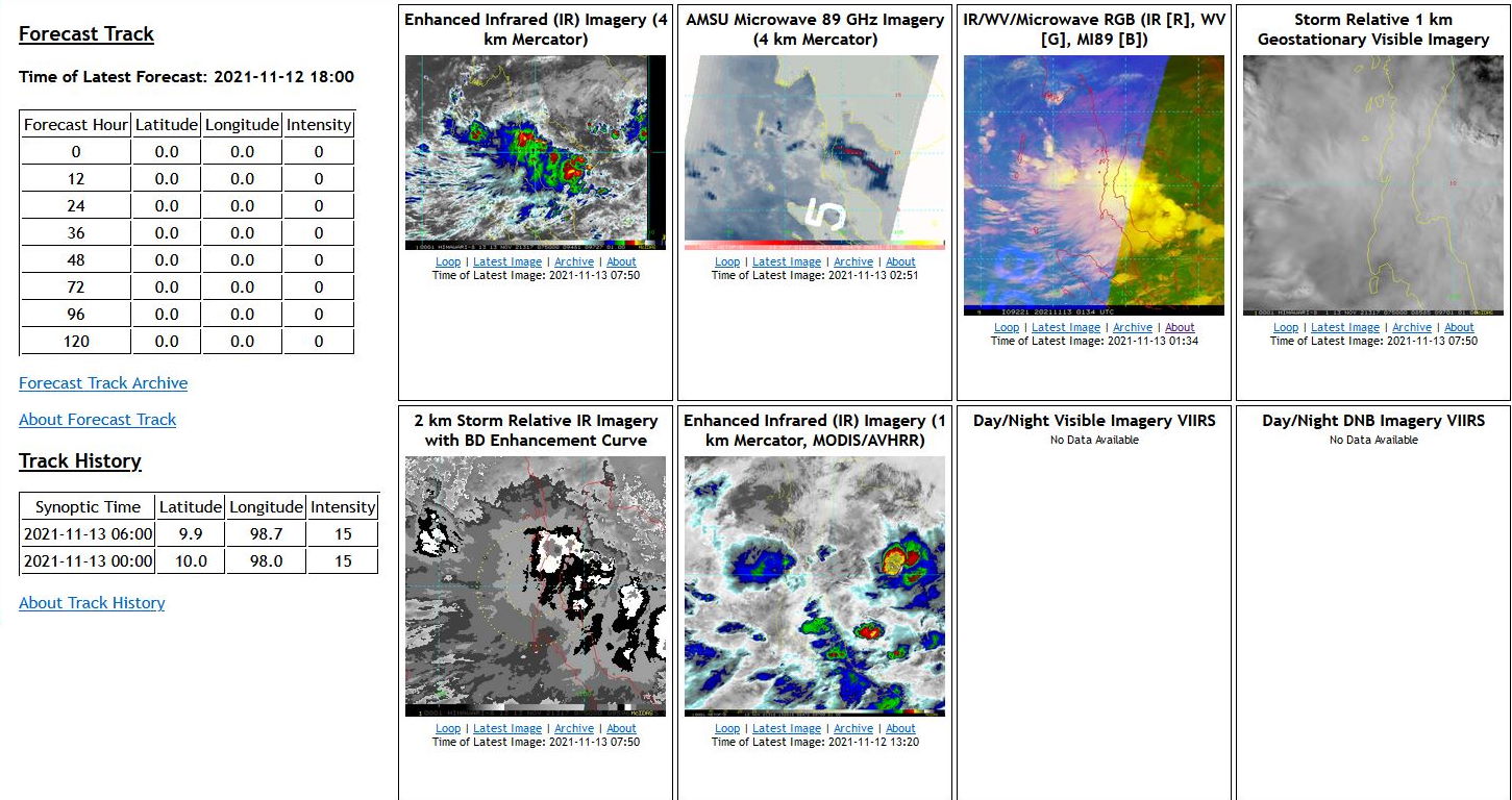 AN AREA OF CONVECTION (INVEST 92B) HAS PERSISTED NEAR 9.3N  97.9E, APPROXIMATELY 160 KM NORTH-NORTHWEST OF PHUKET, THAILAND.  ANIMATED MULTISPECTRAL SATELLITE IMAGERY DEPICTS A BROAD LOW-LEVEL  CIRCULATION (LLC) WITH PERSISTENT DEEP CONVECTION OVER THE CENTER. A  130024Z SSMIS 91GHZ IMAGE SHOWS A DISORGANIZED LLCC DUE TO THE  SYSTEM'S INTERACTION WITH THE MOUNTAINOUS MALAY PENINSULA. RECENT  ASCAT IMAGERY INDICATED SHARP TROUGHING WITH 10-15 KNOT WINDS OVER  THE ANDAMAN SEA AND 15-20 KNOT EASTERLIES OVER THE GULF OF THAILAND.  UPPER-LEVEL CONDITIONS ARE MARGINALLY FAVORABLE WITH MODERATE  EASTERLY VERTICAL WIND SHEAR OFFSET BY BROAD DIFFLUENCE ALOFT.  GLOBAL MODELS INDICATE STEADY DEVELOPMENT AS THE SYSTEM TRACKS OVER  THE ANDAMAN SEA, AWAY FROM LAND, AND TOWARD THE ANDAMAN ISLANDS OVER  THE NEXT 1 TO 2 DAYS. MAXIMUM SUSTAINED SURFACE WINDS ARE ESTIMATED  AT 15 TO 20 KNOTS. MINIMUM SEA LEVEL PRESSURE IS ESTIMATED TO BE  NEAR 1007 MB. THE POTENTIAL FOR THE DEVELOPMENT OF A SIGNIFICANT  TROPICAL CYCLONE WITHIN THE NEXT 24 HOURS IS LOW.