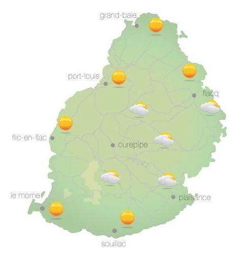 Bulletin prévision - Maurice  COMMUNIQUÉ DE LA MÉTÉO POUR MAURICE ÉMIS À 04H30 CE MARDI 16 NOVEMBRE 2021.     SITUATION GÉNÉRALE:  Notre région demeure sous l'influence d'une faible dorsale de haute pression.     PRÉVISIONS POUR LES PROCHAINES 24 HEURES:  Après quelques ondées matinales sur la partie Est de l'île, il fera essentiellement beau en général.  Temporairement nuageux dans l'après-midi à l'Ouest et sur le Plateau Central, ensoleillé ailleurs.     La température maximale variera entre 25 et 28 degrés Celsius sur le plateau central et entre 30 et 32 degrés Celsius sur le littoral.     Le temps restera beau durant la nuit.     La température minimale variera entre 18 et 21 degrés Celsius sur le plateau central et entre 22 et 24 degrés Celsius sur les régions côtières.     Vent d'Est de 10 à 20 km/h.     Mer peu agitée avec des vagues de l'ordre de 1 mètre au-delà des récifs.     Marées Hautes : 11h23 et 23h58. Marées Basses : 18h02 et demain 05h52.     Lever du soleil     : 05h22.  Coucher du soleil : 18h27.     La pression atmosphérique à 04h00 : 1016 hectoPascals.