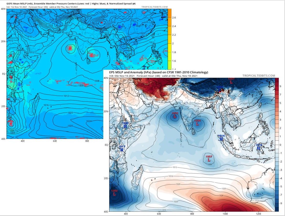 2 WEEK CYCLONIC DEVELOPMENT POTENTIAL: moderate confidence in TC development: Philippine Sea, Bay of Bengal, Arabian Sea,17/11/21
