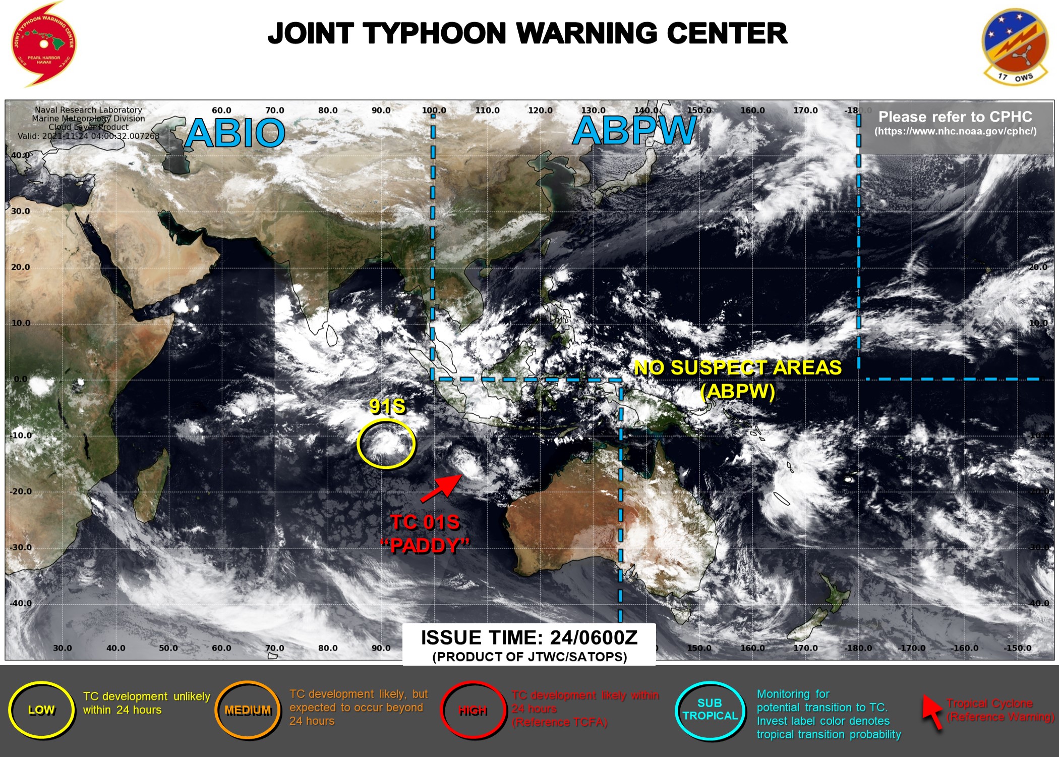 JTWC IS ISSUING 6HOURLY WARNINGS AND 3HOURLY SATELLITE BULLETINS ON TC 01S(PADDY).