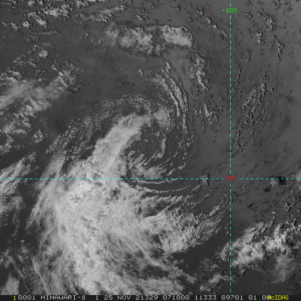 THE REMNANTS OF 01S(PADDY) DEPICTED AT 25/0710UTC BY HIMAWARI-8.